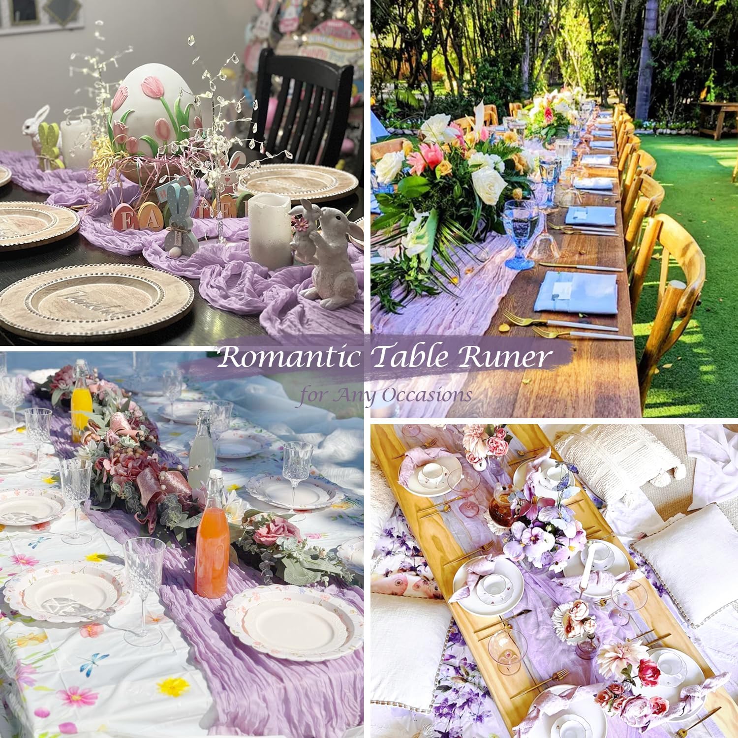 10 Pack Lavender Cheesecloth Table Runner 10FT Boho Easter Spring Gauze Cheese Cloth Table Runner 35x120 Inch Purple Table Cloth for Wedding Bridal Shower Holiday Sheer Home Decor