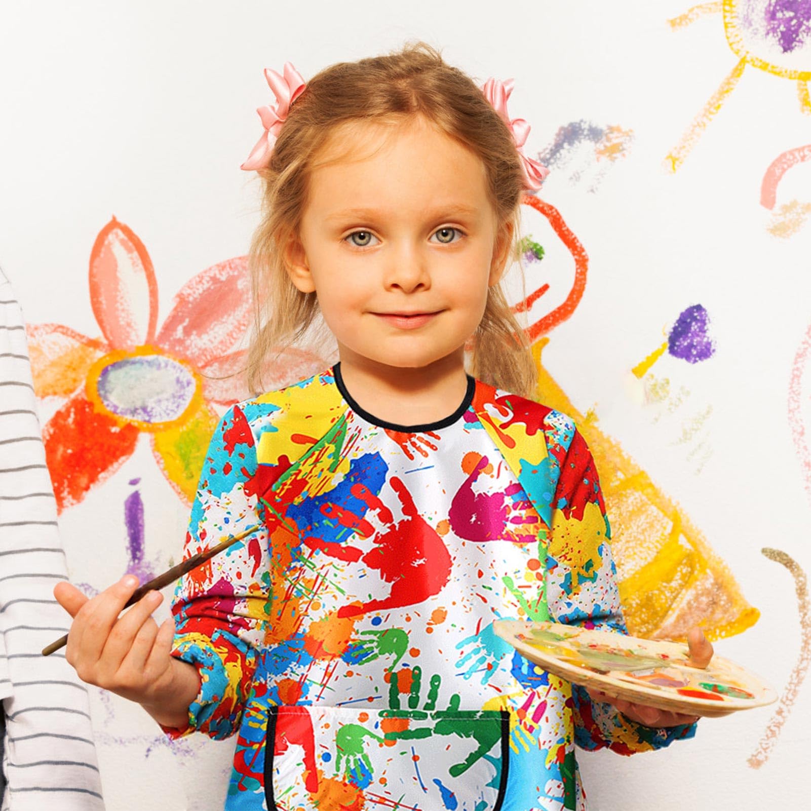 Effluvcy Kids Painting Apron 10Pcs Kids Art Aprons Age 6-11 Age Waterproof Graffiti Aprons Long Sleeves with Pockets,Painting Smock Boys and Girls Play Apron for Craft World Book Day - Image 4