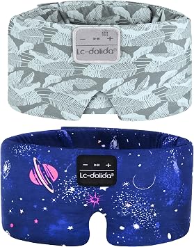 LC-dolida Sleep Mask with Bluetooth Headphones, Extra Large Silk Eye Mask for Sleeping Side Day Sleepers, Sleep Headphones Bluetooth 5.4 for Women Men with Thin Speaker, Blackout, Comfort, Microphone