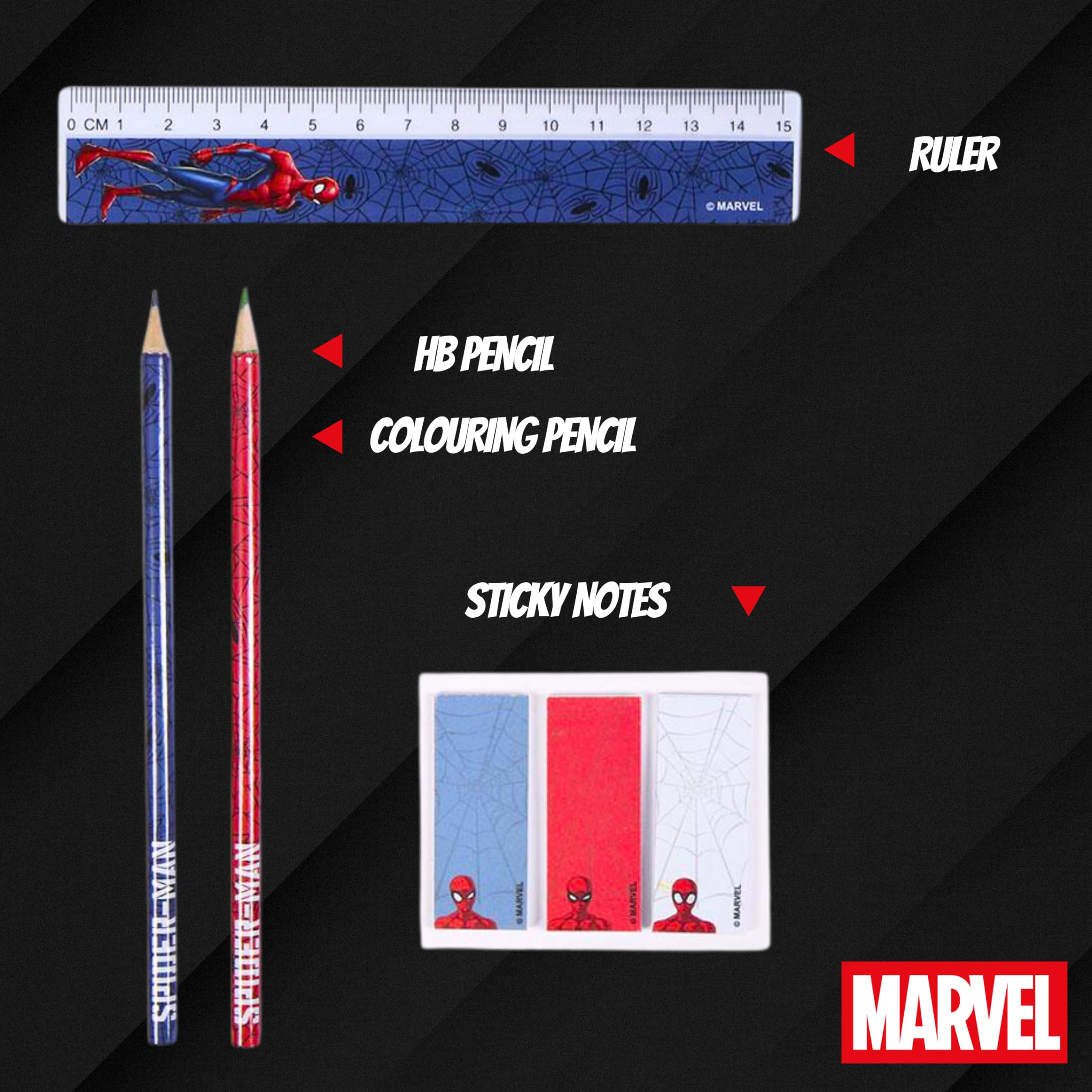 Set Cancelleria Spiderman Per Scuola - 5 Pezzi Con Quaderno, Matita, Gomma E Accessori Marvel - Foto 3