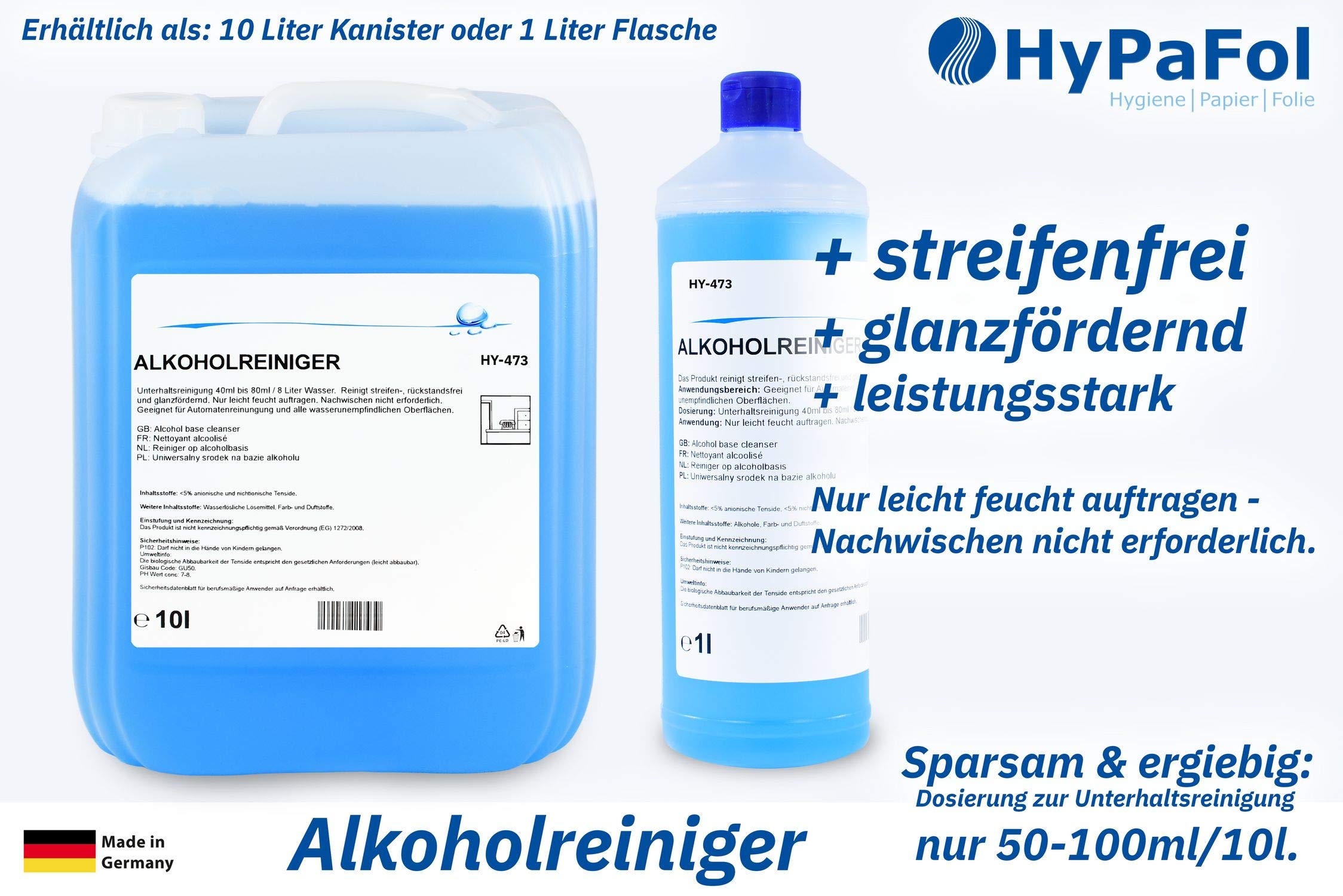 Hypafol Alkoholreiniger 12x1l – Premium Flächen-, Boden- & Glasreiniger I Effizientes Reinigungsmittel Konzentrat I Rückstands-& streifenfreier Reiniger in Lebensmittelverarbeitung I Glänzender Finish
