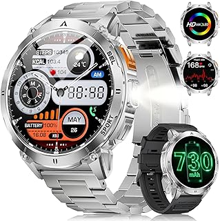FOXBOX 1.62 Inch AMOLED Men’s Smart Watch, 3ATM Waterproof Smartwatch with LED Torch for Android/iOS, Bluetooth Calling, 1…