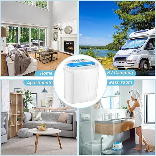 Miniatura 7 de Tiktun - Mini lavadora portátil compacta de tina doble XPB30-1288S, color blanco y azul cielo