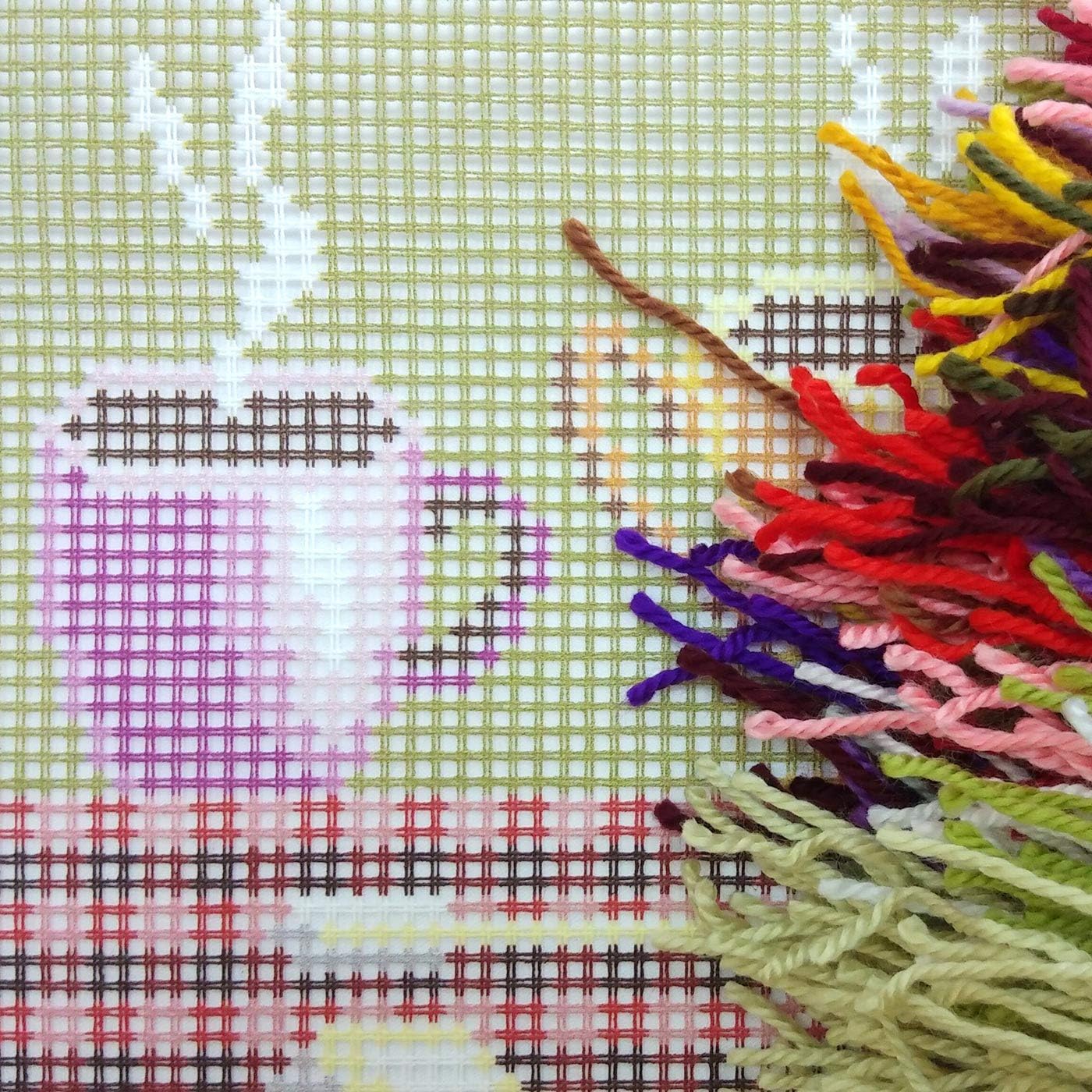 Brvsk Kitchen Embroidery Kit for Adults and Beginners — Tea Time 16″ × 16″ with Clear, Precise Printed Design on Cotton Canvas; Includes 2 Needles, Yarn, and Easy-Read Chart