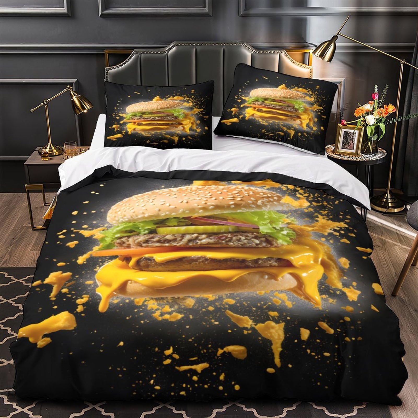 Housse de couette 135x200cm burger 3d respirante parure de lit enfant single