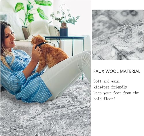 Miniatura 9 de Homcomoda Alfombra de área pequeña de 3 x 5 pies, antideslizante, lavable para entrada, alfombra de entrada de pelo bajo, alfombras vintage