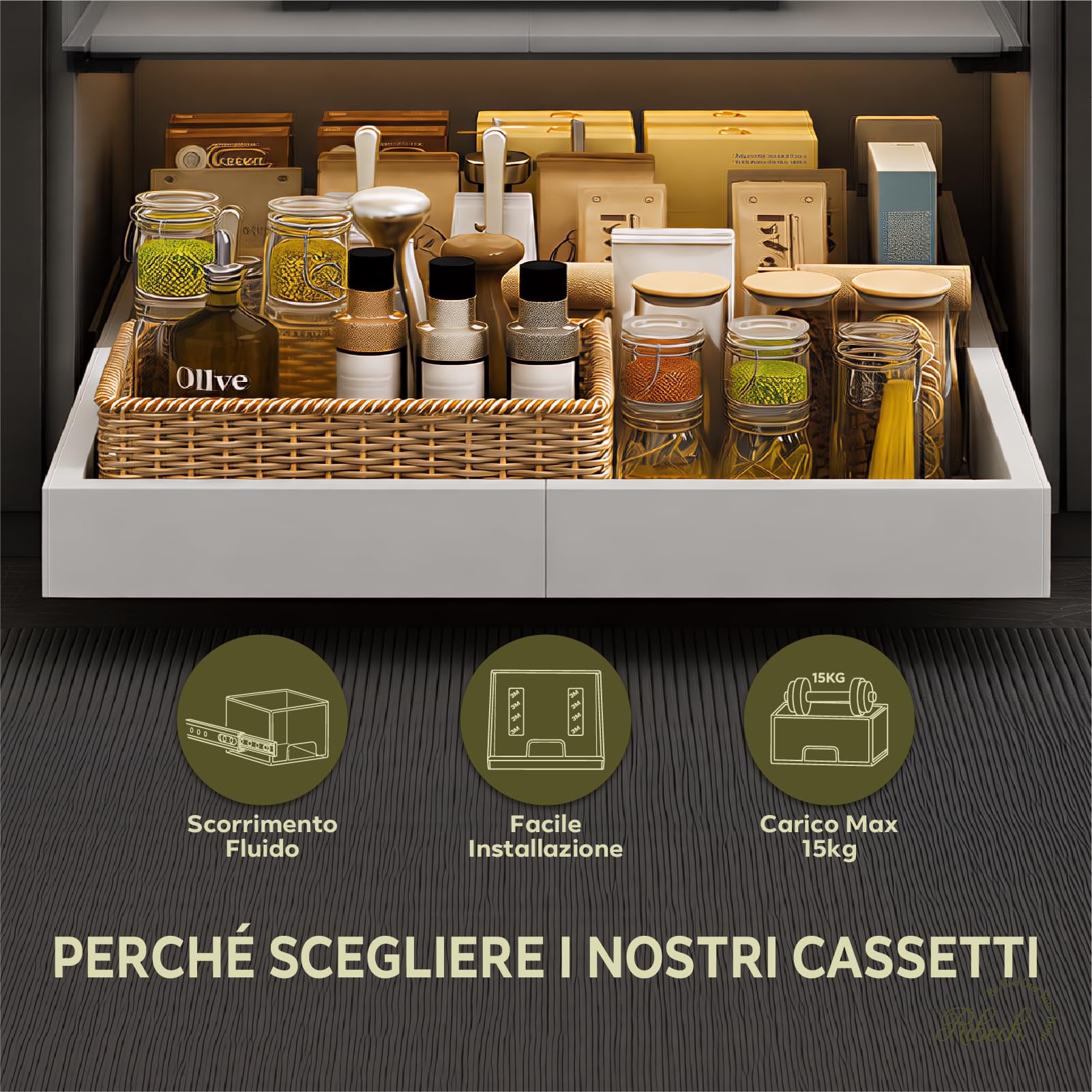 Cestello estraibile telescopico 4 direzioni per armadio cucina | Organizador de Armario con Tornillos/Adesivo, Larghezza regolabile 29-48 cm, Profondità 41,5-55 cm, Bianco