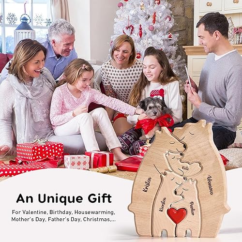 Miniatura 7 de Rompecabezas de oso de madera personalizado con 2 a 10 nombres de familia, regalos de rompecabezas de arte de madera personalizados, regalos