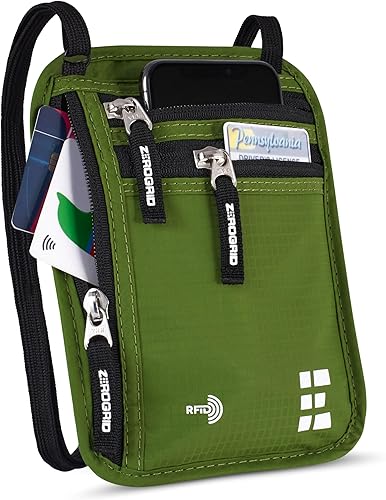 Cartera de viaje para el cuello con bloqueo RFID, bolsa de viaje para el cuello para pasaporte para mujeres y hombres, Bosque, Classic