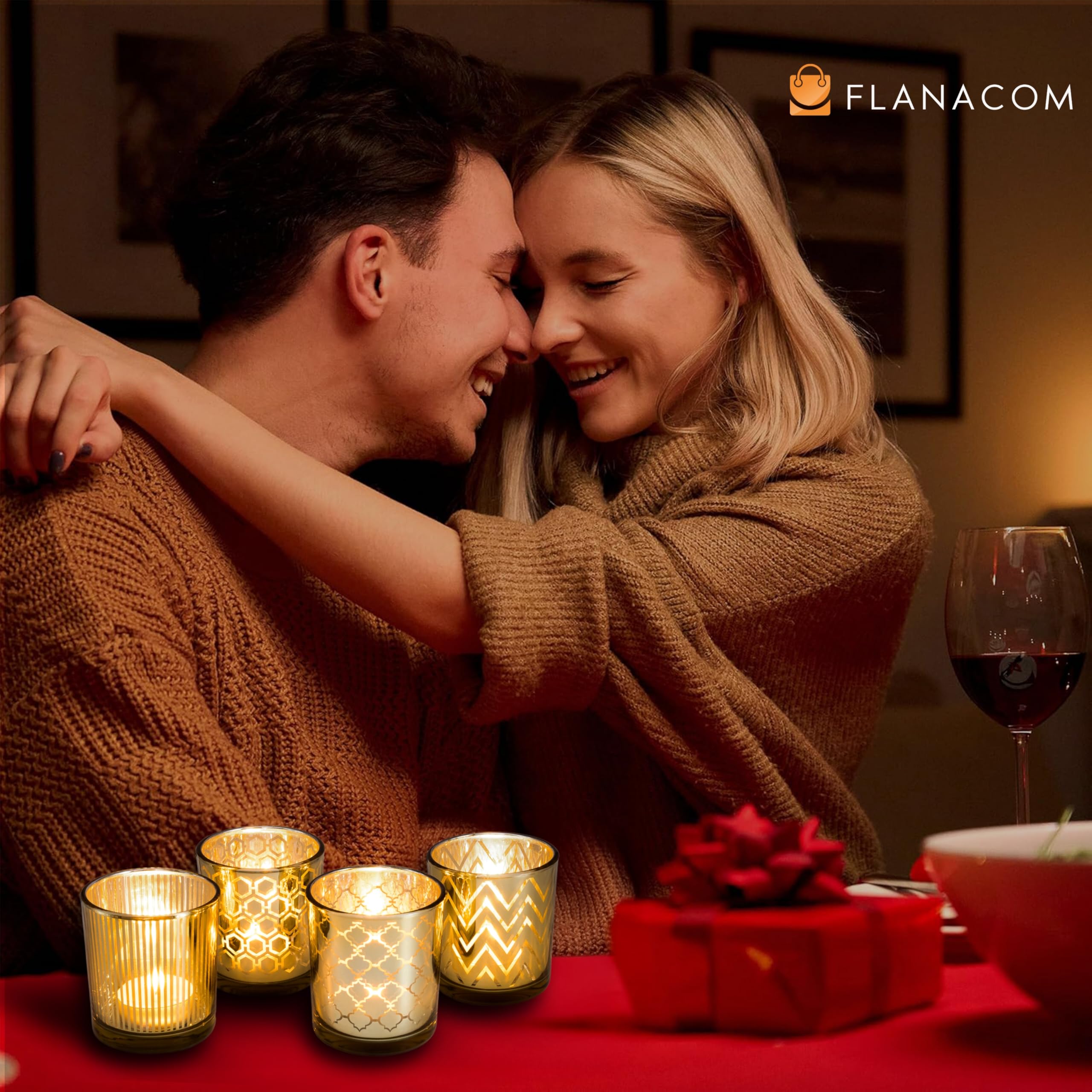 Teelicht-Gläser Set aus Glas inkl. Teelichter - Kleine edle Teelicht Kerzen-Halter mit Verzierungen - Windlichter Kerzenglas - Geschenk Dekoration für Hochzeit, Geburtstag, Weihnachten (Gold 4er Set)