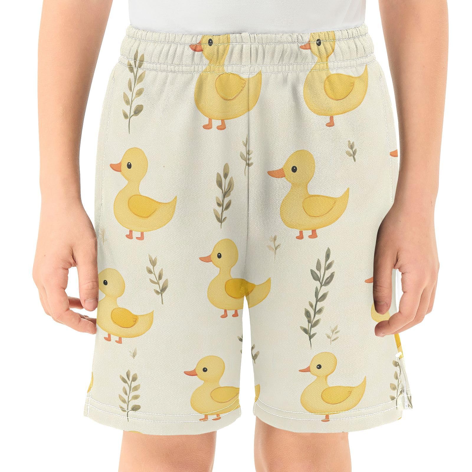 Yellow Ducks Leaves Boys Athletic Shorts Kids with Pockets Shorts for boy Girls 12-13 Y