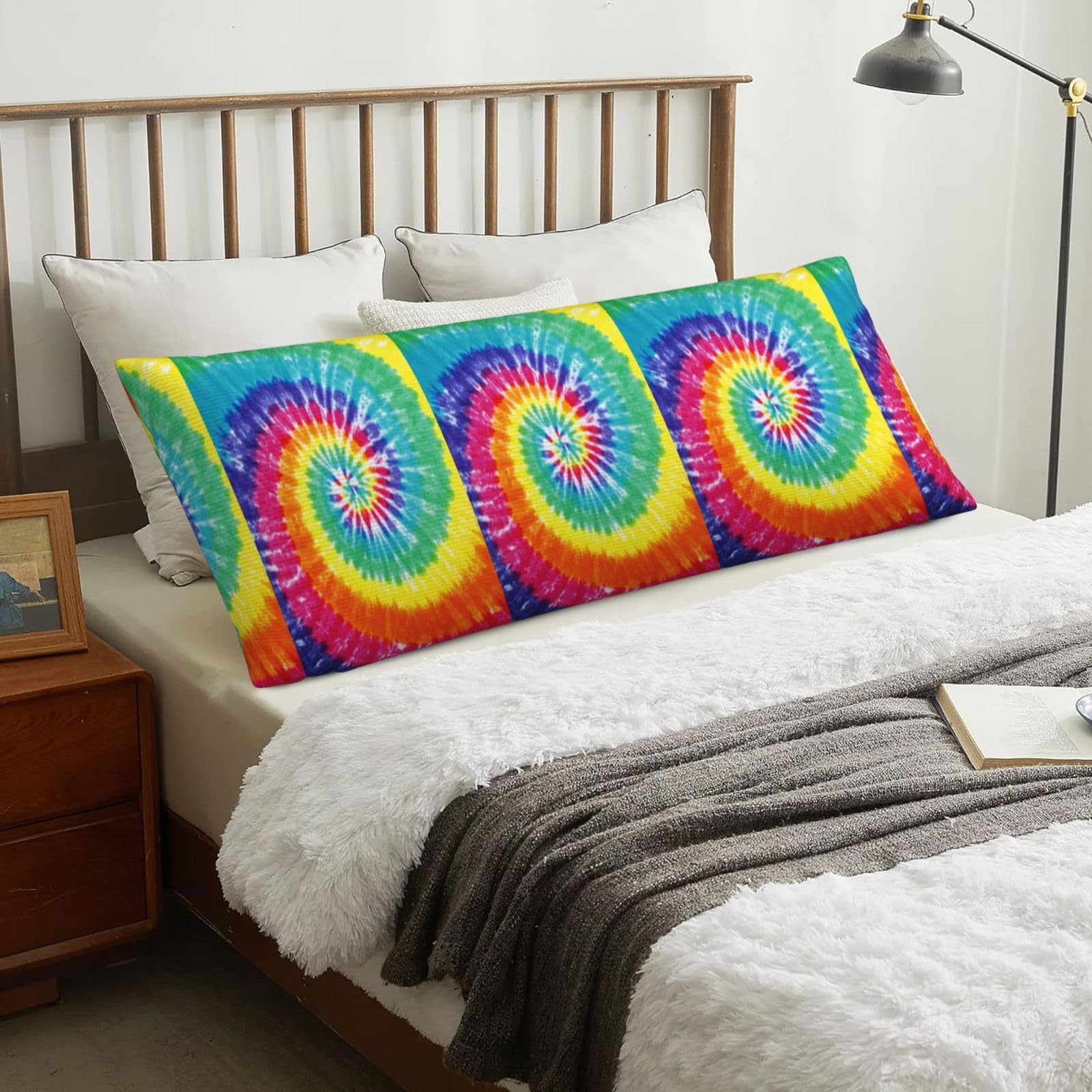 Rainbow Tie Dye Print, Body Pillow Cover with Zipper,Long Body Pillowcase 20 x 60 in