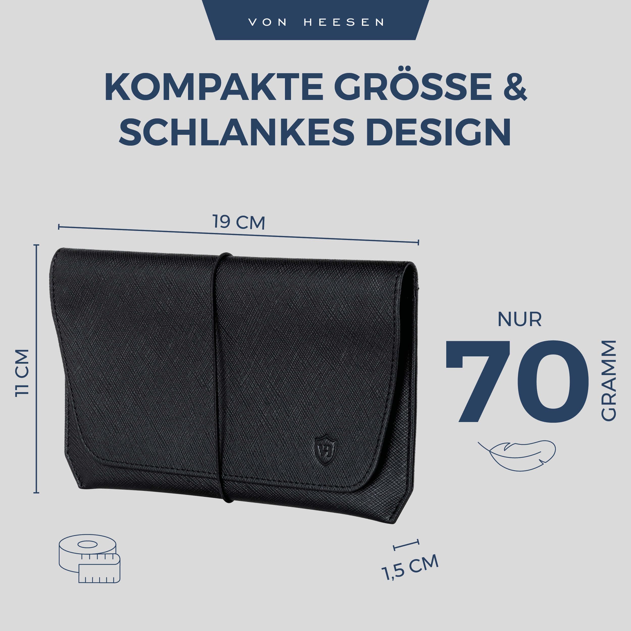 VON HEESEN Leder Reisepasshülle mit RFID-Schutz - Passport-Hülle aus echtem Leder - Reisepass-Organizer für stilbewusste Damen & Herren in Saffiano Schwarz