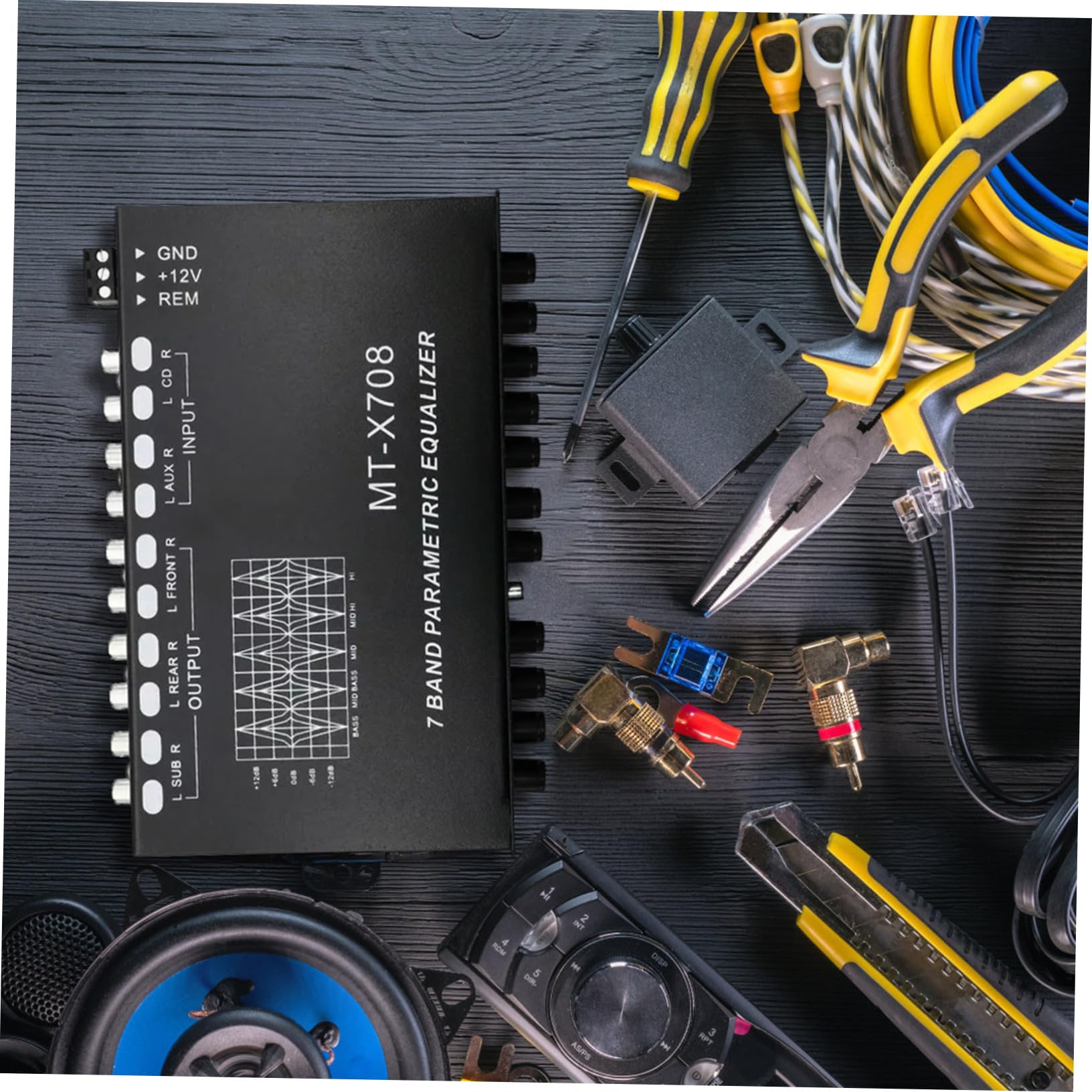 Ecualizador de Coche de 7 Bandas 6 Canales para Mejorar Calidad de Sonido, Instalación Fácil y Estructura Metálica Compatible Sistemas de Audio para Automóvil
