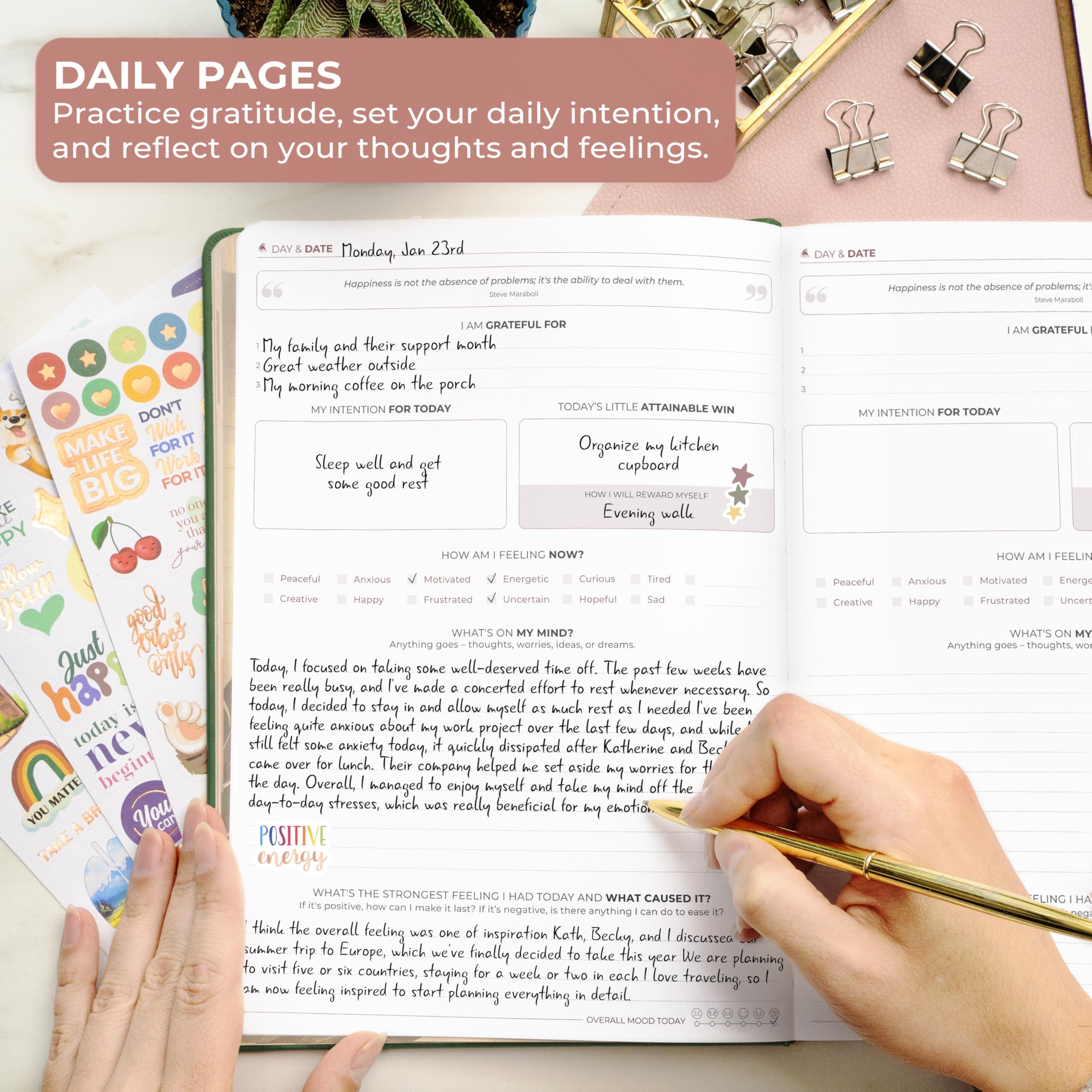 Clever Fox Inner Peace Journal – Diario guiado para aliviar el estrés y la ansiedad con indicaciones – Cuaderno de curación y autodescubrimiento para mujeres y hombres (verde bosque)