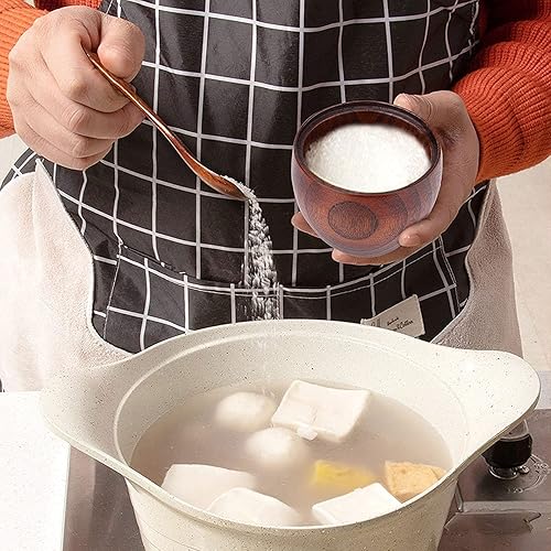 Miniatura 4 de Caja de sal de madera maciza para condimentos, contenedor de almacenamiento con cuchara y tapa, azucarero de cocina redondo para especias para sal,