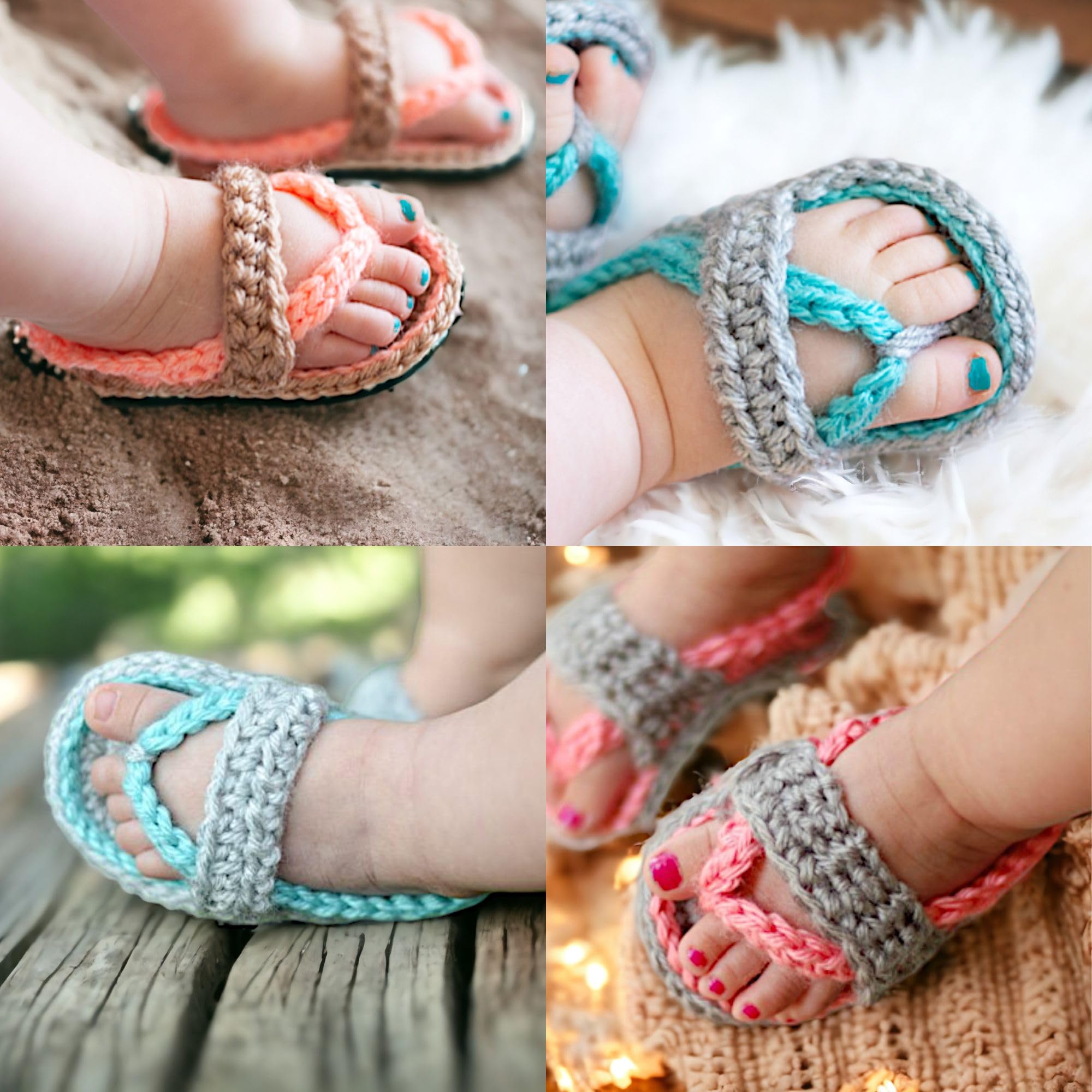 Handmade Crochet Baby Sandals - Soft Cotton Knit Flip-Flops Newborns - Eco-Friendly Gift Box - Soft Sole Cotton Infants Sandals - Beach Outfit Baby Photo Props
