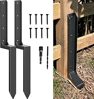 AKINGKONG Fence Post Repair Kit - One-Piece Steel Anchor & Stakes for Broken/Leaning 4x4/6x6 Wood Posts (Thickened 11-Gauge, 2-Pack)