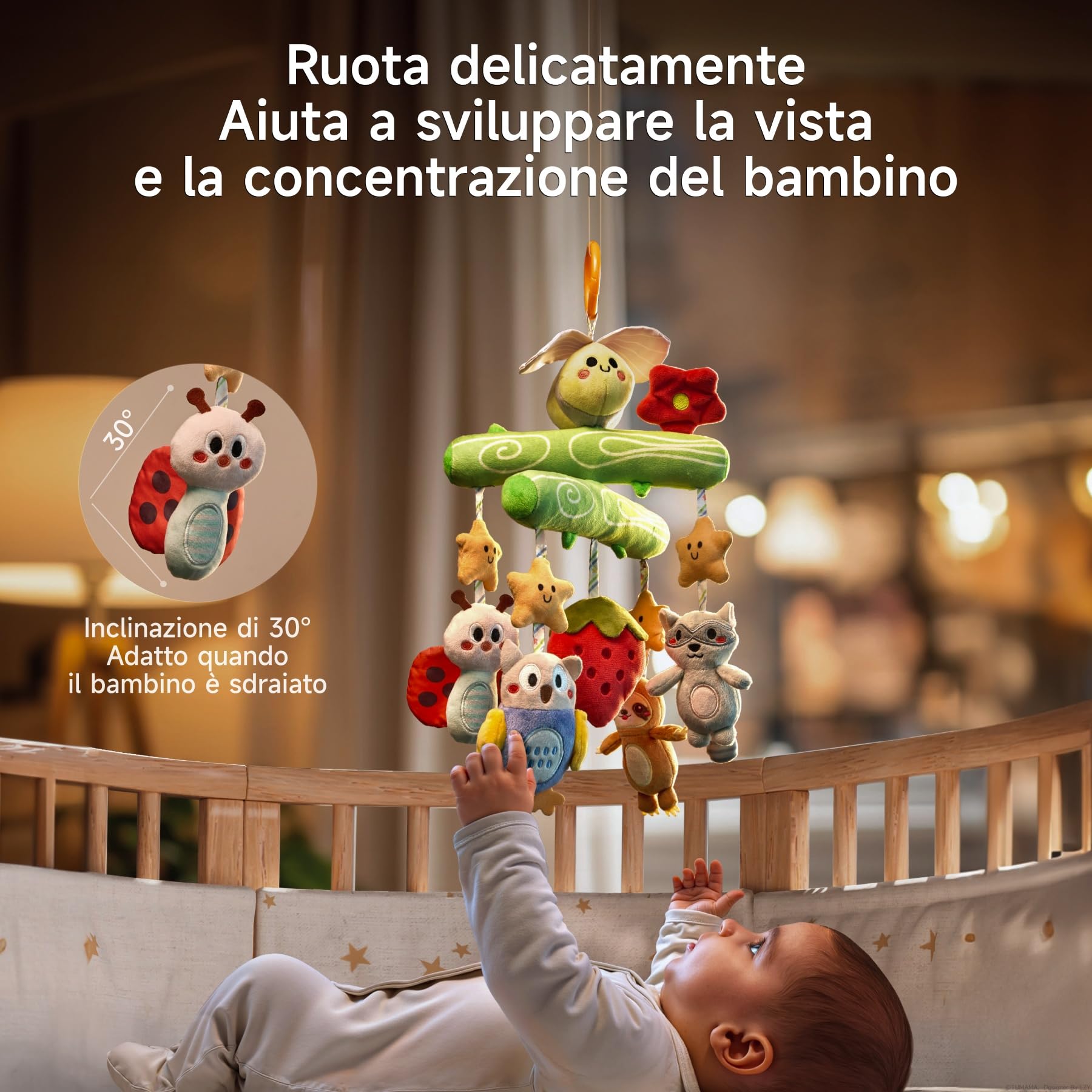 TUMAMA KIDS Giocattoli per Bambini 0 3 6 Mesi, Peluche ape Sonaglio Neonato con cigolii, grilli, Regalo Neonato Sensoriale Carillon per Neonati Passeggino Palestra Culla Giocattolo Appendere Attività