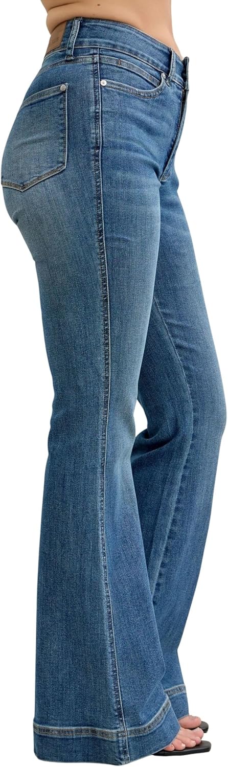 Judy Blue Women's High Rise Tummy Control Double Button Waistband Flare Jeans