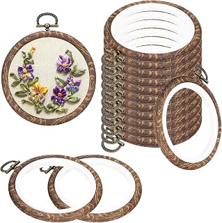 PATIKIL 4inch Embroidery Hoops, 15Pieces Imitated Wood Circle Frame Cross Stitch Hoop Ring for Embroidery Art Craft Sewing Ornaments Hanging Decoration