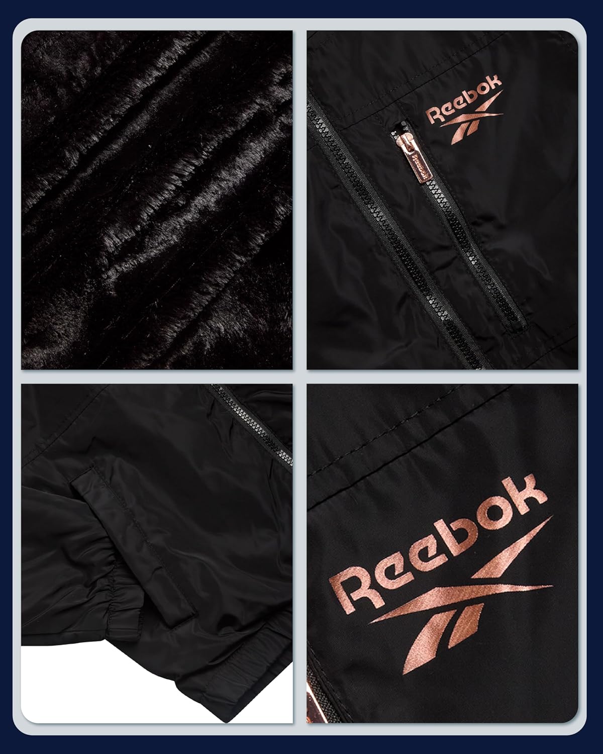 Reebok Womens Windbreaker Jacket - Midweight Wind Water Resistant Faux Fur Lined Windbreaker Outdoor Womens Coats & Jackets - Image 3