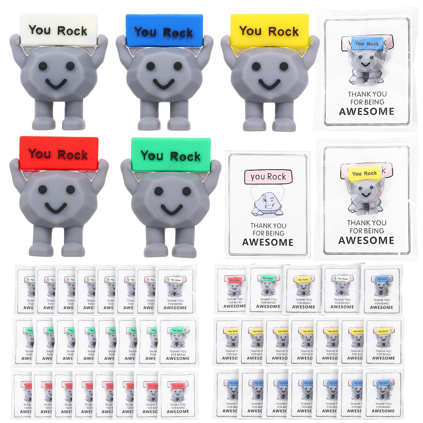 YUEKUNTJ 50 Sets Motivational Stones Figurine, Mini Rubber You Rock Active Figures, Tiny You Rock Stone Sculpture, Miniature Encouragement Stone Statue for Coworker Employee Teacher Office(50sets)