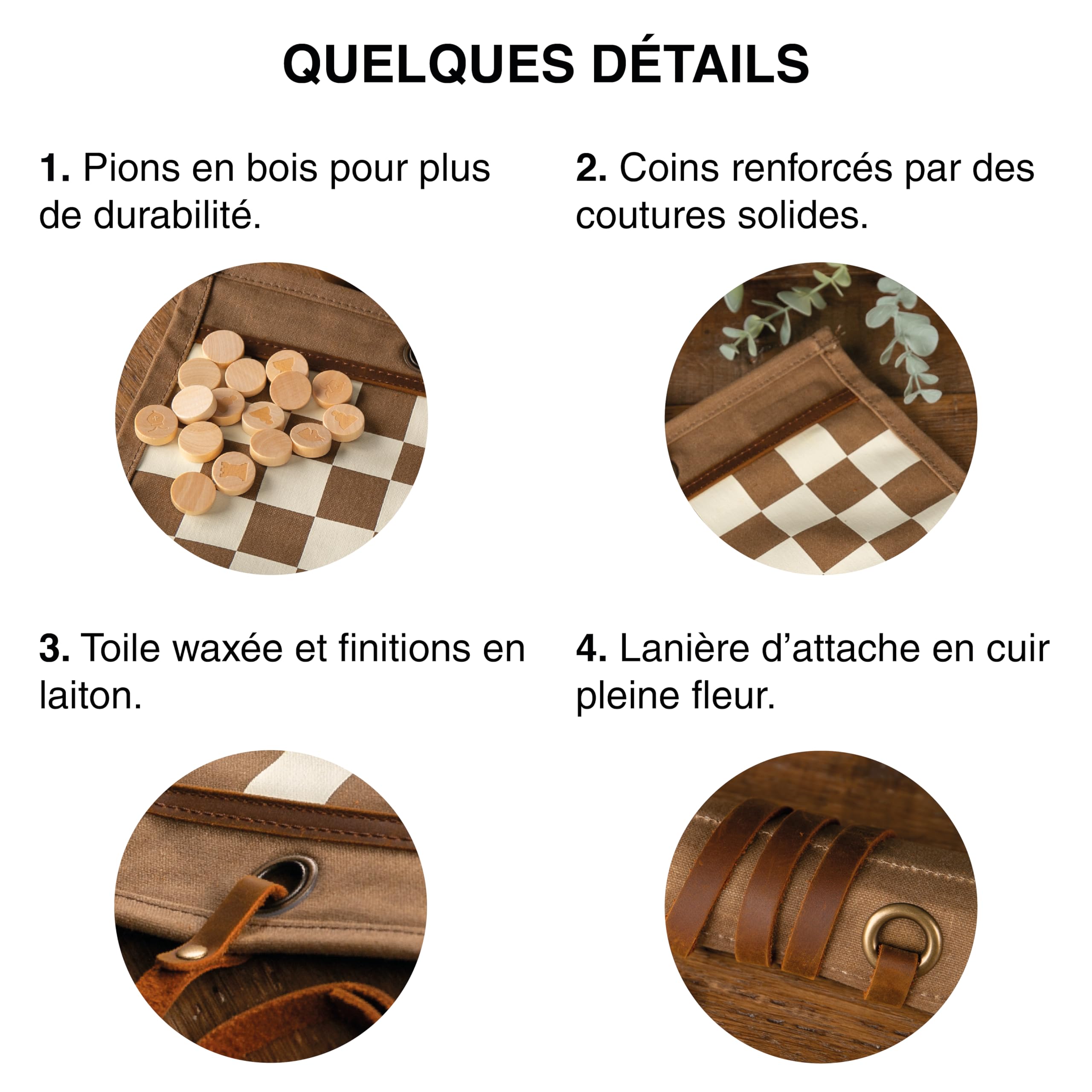 Alaskan MAKER - Juego de ajedrez y señoras 2 en 1 - Alfombra de lona enrollable enrollable - Peones de madera - Correa de piel completa flor - Ideal para viajar y jugar en cualquier lugar (habana)