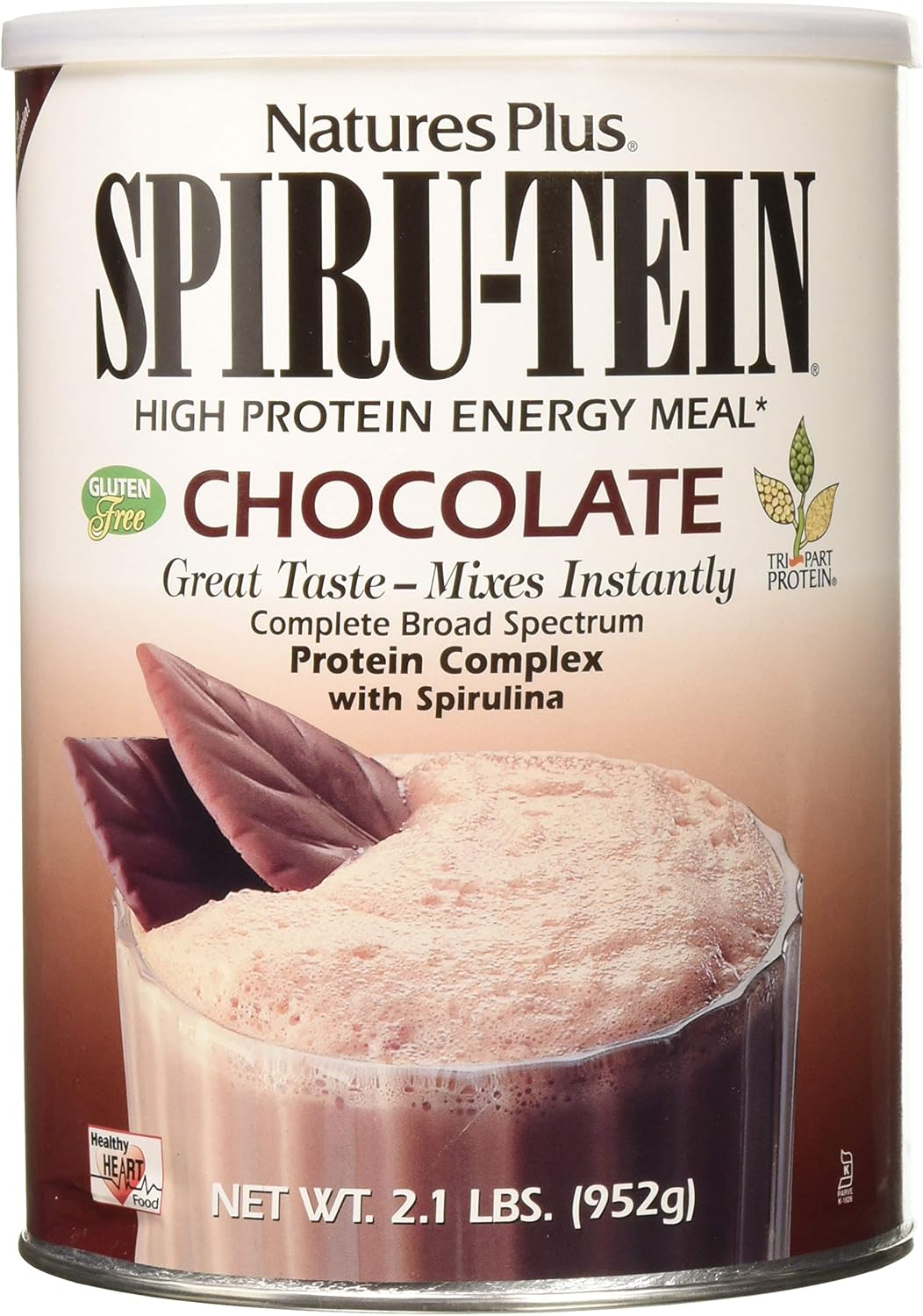 NaturesPlus SPIRU-TEIN Shake - Chocolate - 2.1 lbs, Spirulina Protein Powder - Plant Based Meal Replacement, Vitamins & Minerals for Energy - Vegetarian, Gluten-Free - 34 Servings