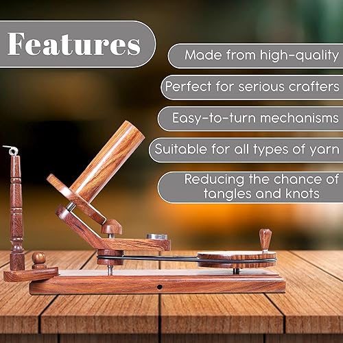 Miniatura 34 de Brainmart Winds - Bobinadora de bolas de hilo de madera y veloz de mesa, Winds de 8 a 12 onzas para manualidades de ganchillo y tejer, juego