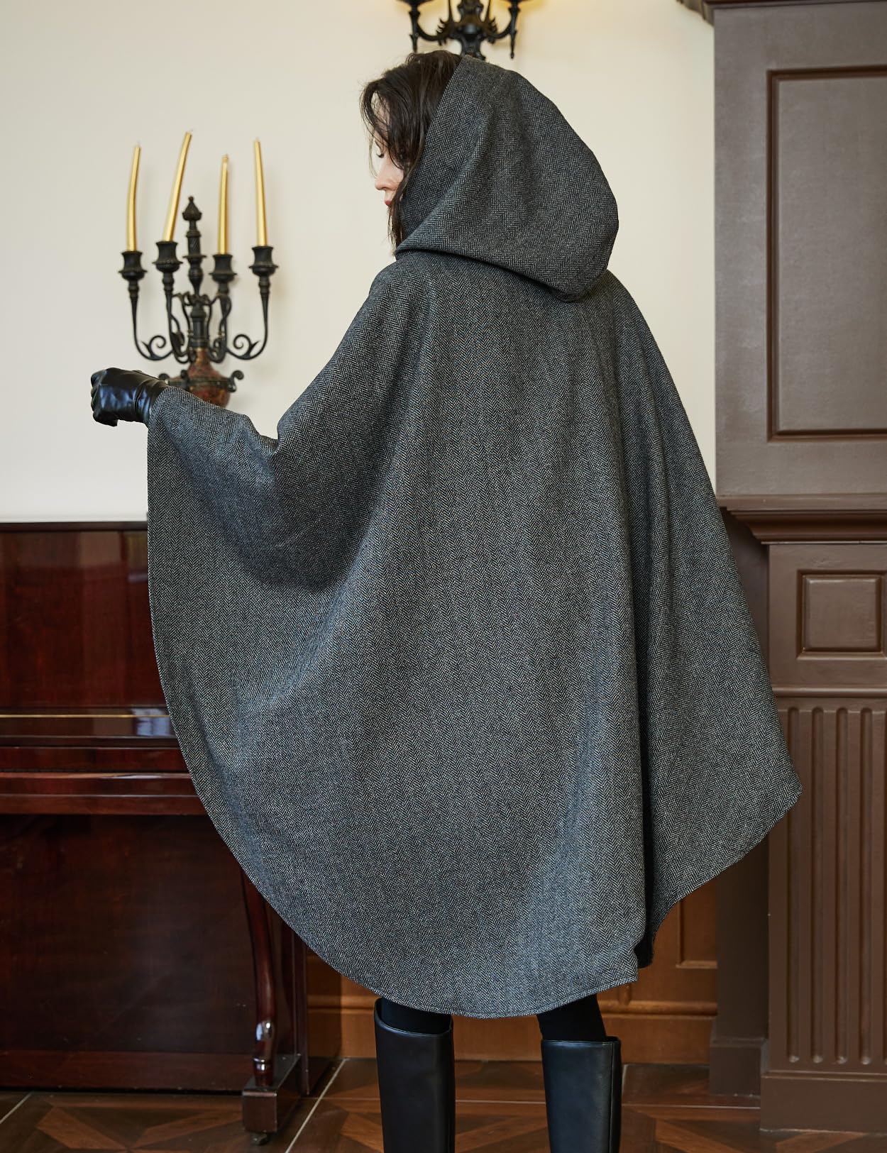 BEAUTELICATE Mantello con Cappuccio Donna Misto Lana Medievale Mantello Poncho con Cintura Taglie Forti Senza Maniche Antivento Cappotto Cardigan per Halloween Carnevale Autunno Inverno
