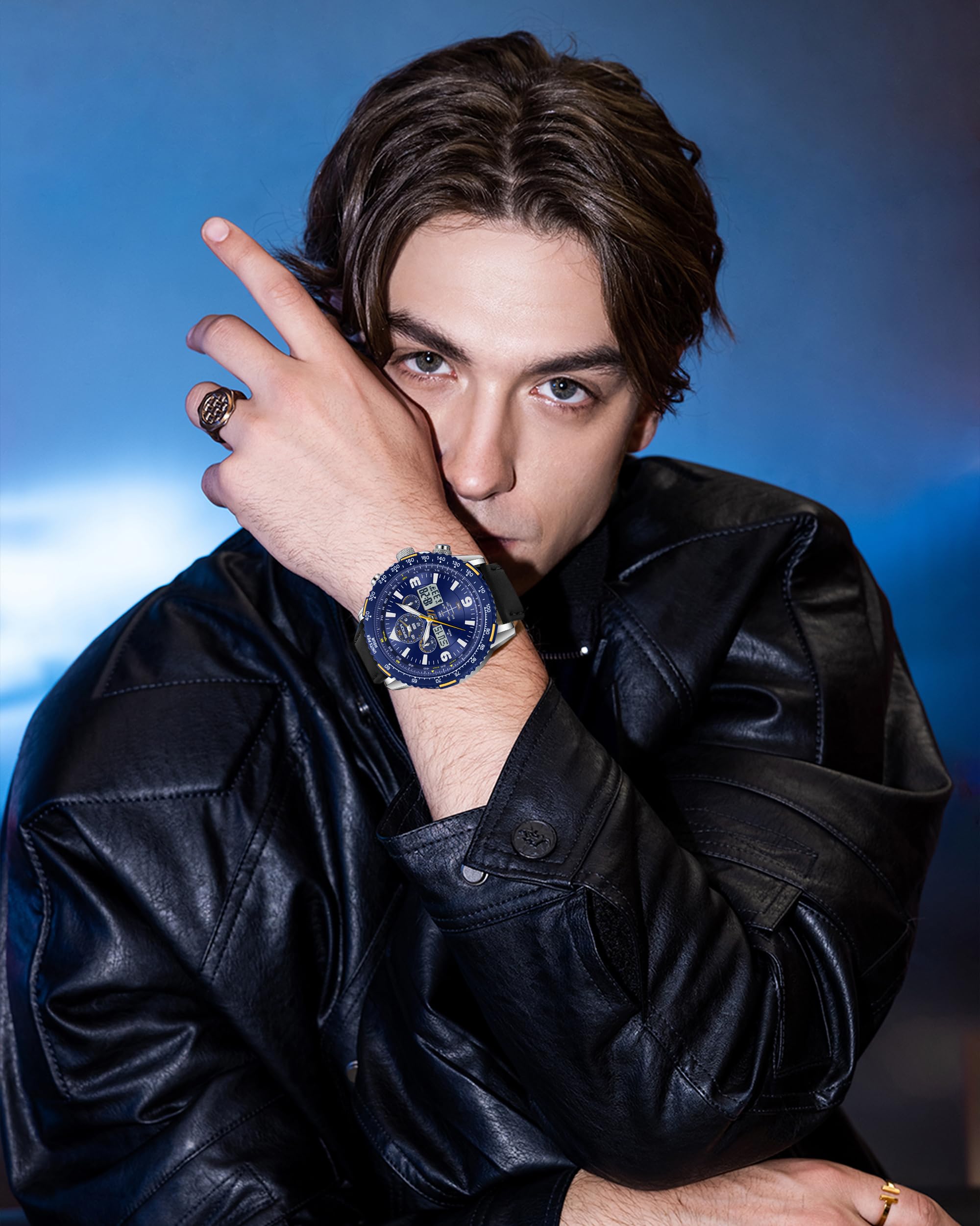 Gosasa Fashion Casual Herren Analog Digital Quarz Uhr mit Lederband