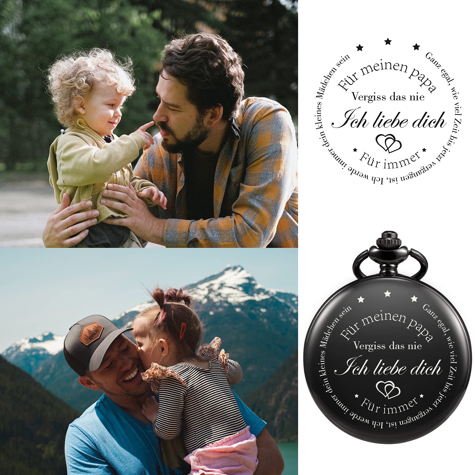 TREEWETO Herren Taschenuhr mit Gravur für den Vater, Vintage, Steampunk-Taschenuhren mit Kette für Herren, Vatertagsgeschenk, schönes Geschenk für Ihren Vater