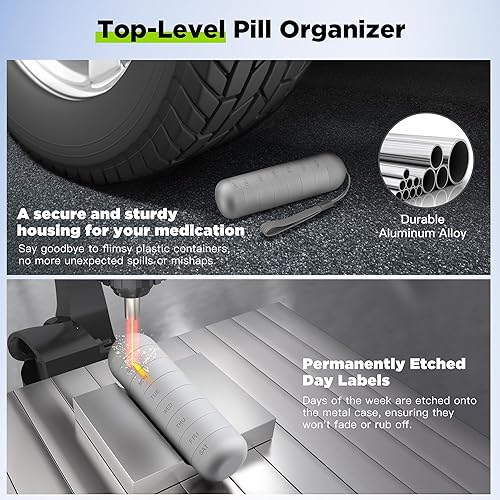 Miniatura 5 de Zannaki Pastillero semanal de metal a prueba de humedad, apilable, aleación de aluminio sin BPA, para viajes, senderismo, pastillero de 7 días,