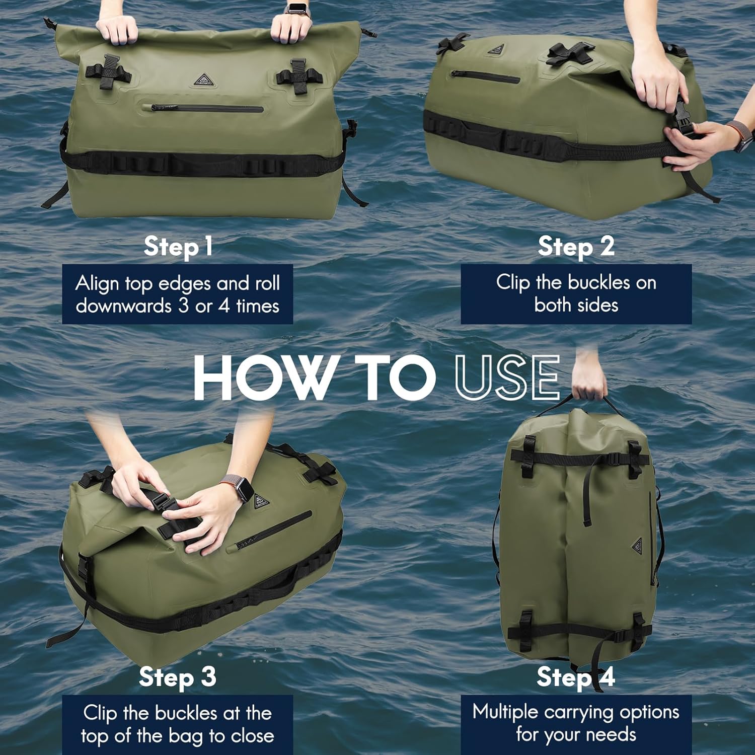 Haimont Large Waterproof Duffel Backpack Roll-Top Heavy Duty Dry Duffle Bag for Boating, Travel, Camping, Kayaking, Motorcycle, 60L/90L - Image 5