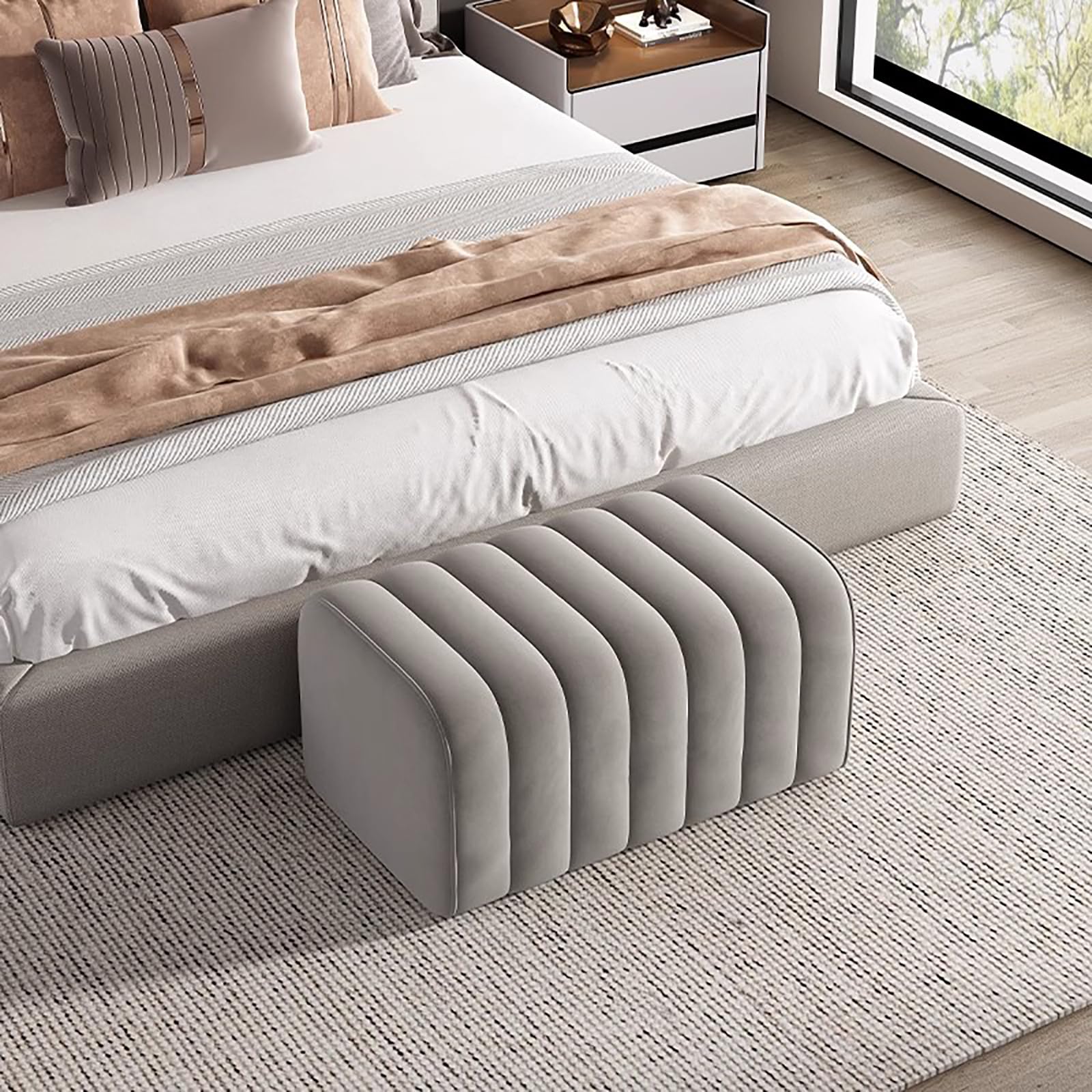 Banc de lit en velours pour soulager la fatigue et s'asseoir confortablement