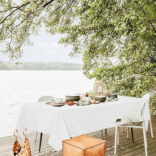 Miniatura 4 de Paquete de 10 manteles de poliéster, 60 x 102 pulgadas, mantel de poliéster blanco para mesas rectangulares de 6 pies, resistente a las manchas y a