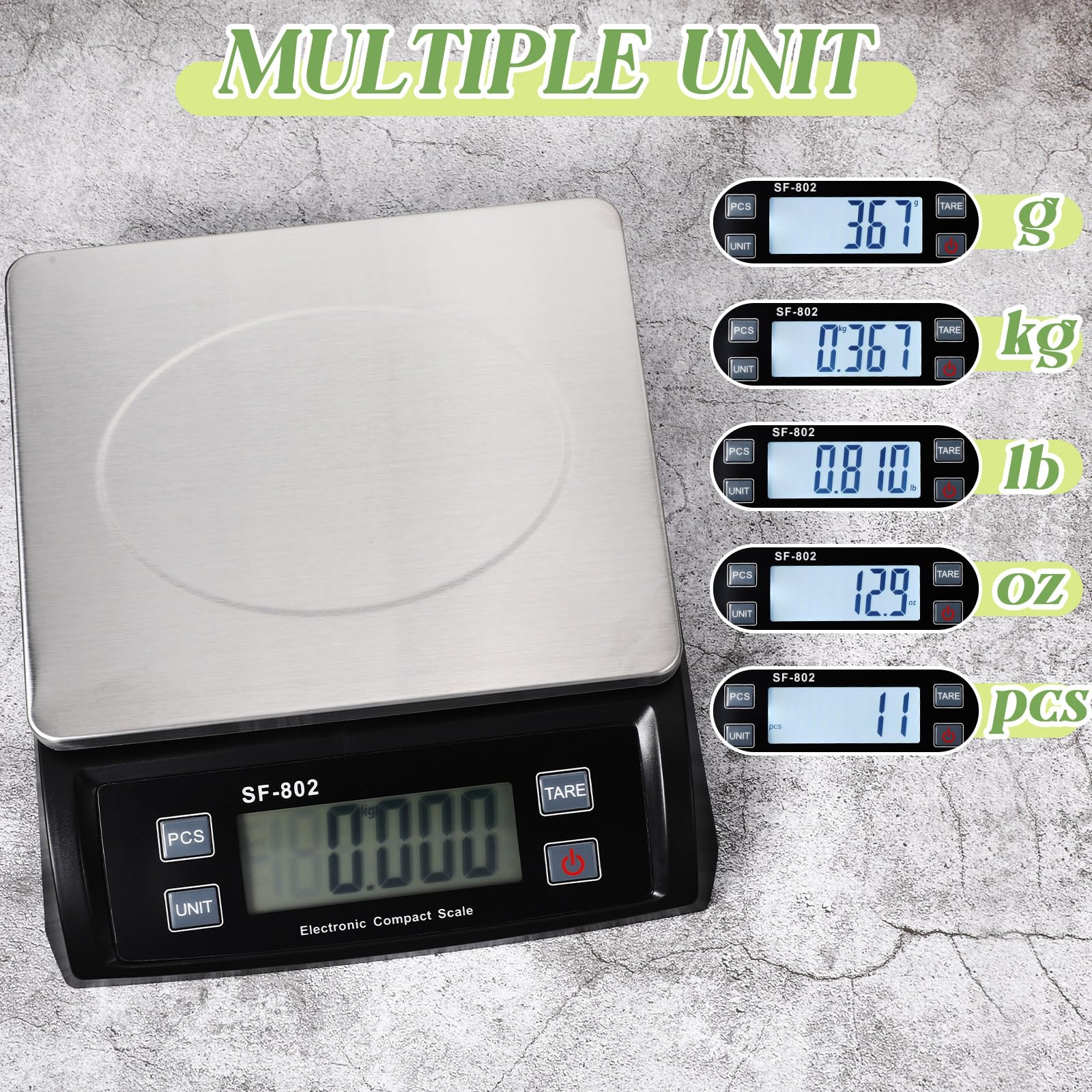 Copkim Báscula digital grande de cocina de 66 libras, 30 kg, báscula comercial de alimentos de acero inoxidable con pantalla LCD, dispositivos de pesaje comerciales para hornear y cocinar (negro)