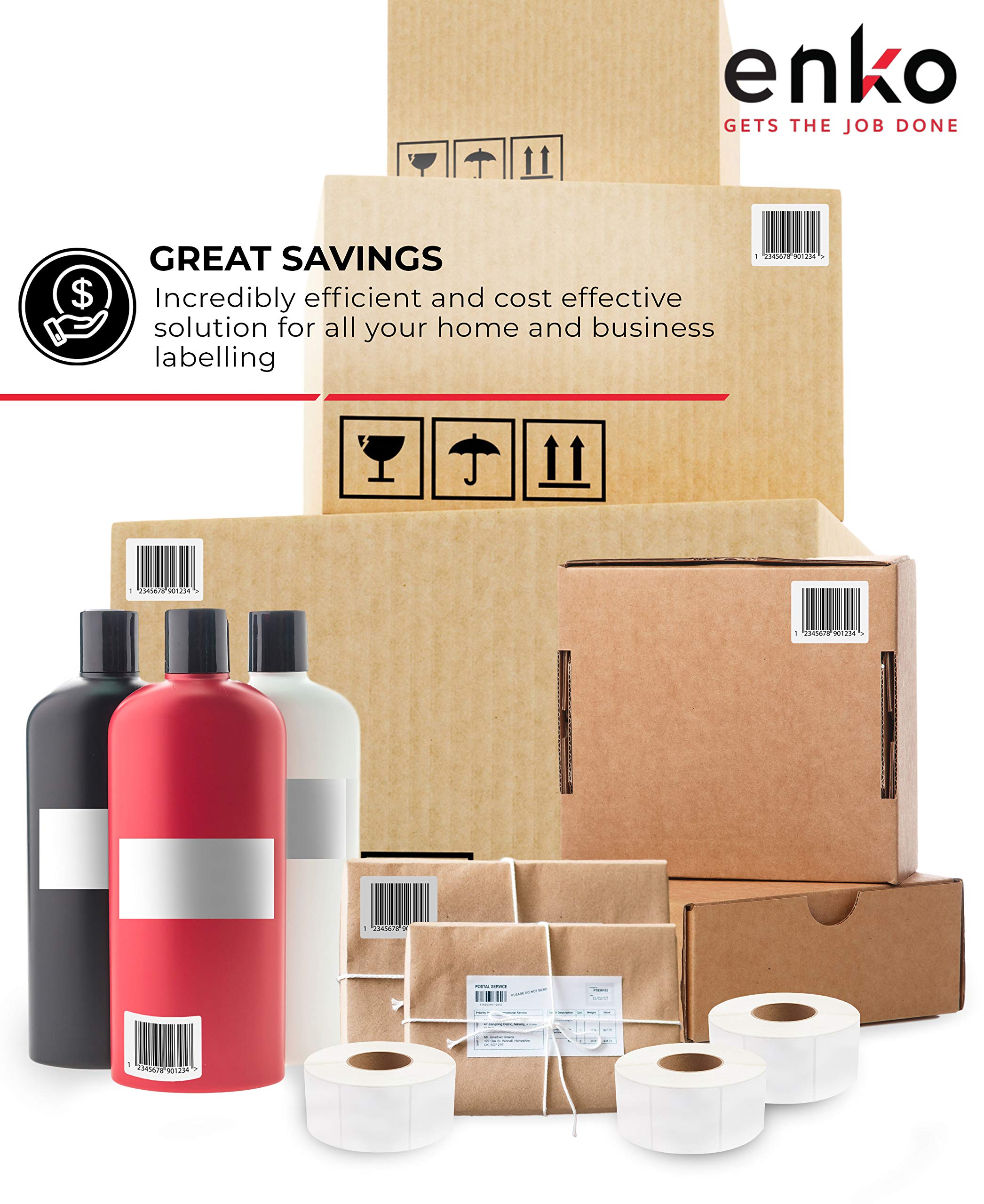 enKo [3 rollos, 1500 etiquetas] - Etiquetas térmicas directas de 3 x 3 pulgadas, calcomanías de Logística de Amazon, etiquetas SKU FN compatibles con Zebra/Eltron