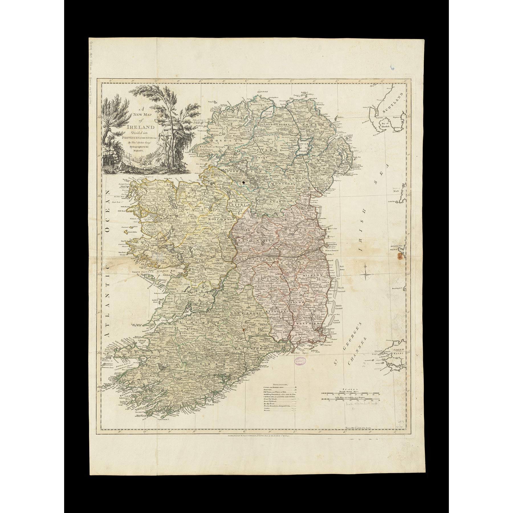 Kitchin 1777 Map Ireland Provinces Counties Large XL Wall Art Canvas Print