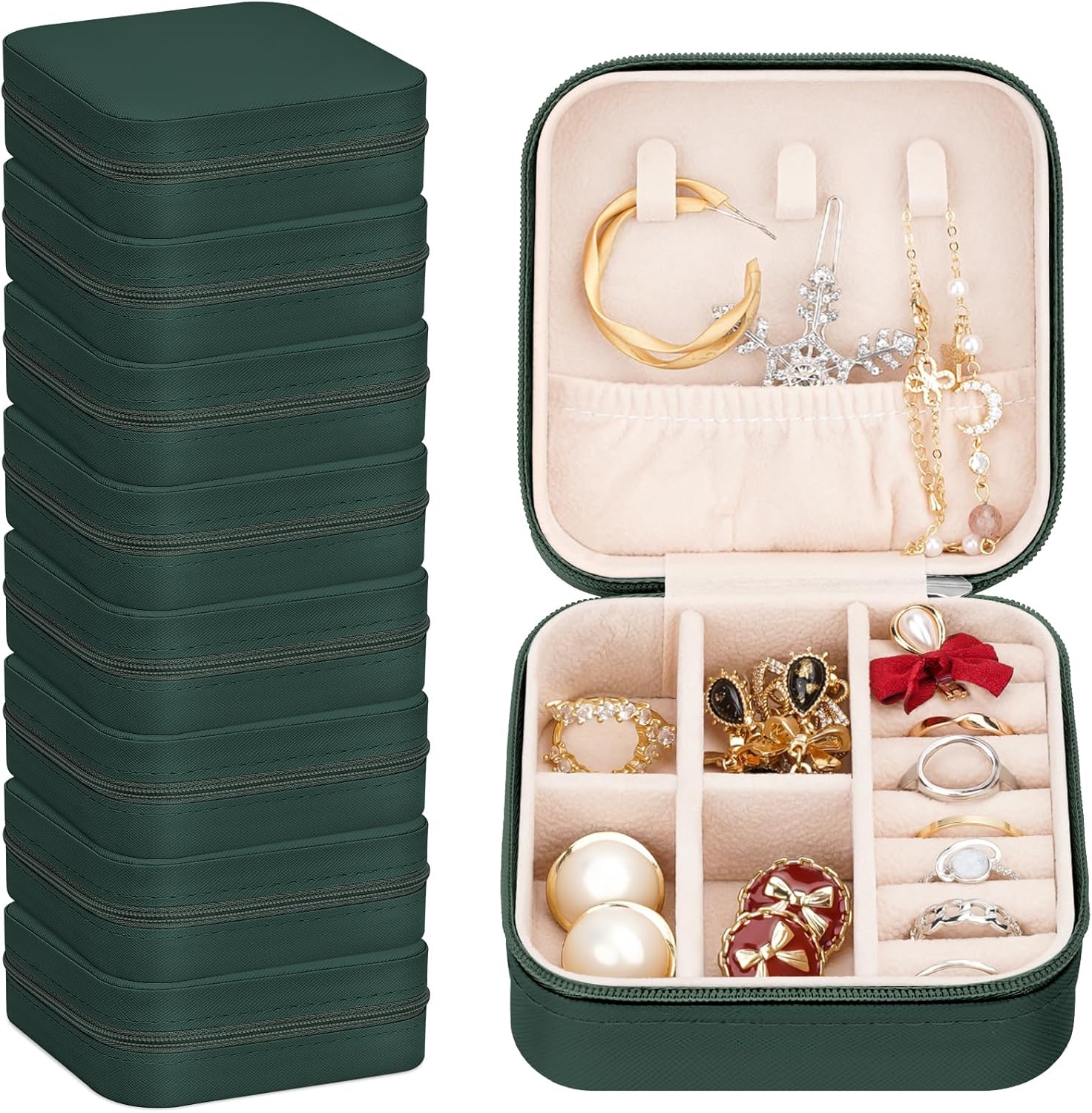 Leezmark 8 Pcs Bridesmaid Gifts Set Of 8 Jewelry Travel Case, Velvet Bridesmaid Proposal Gifts Box Portable Jewelry Travel Organizer Small Jewelry Box Mini Storage Box, Green