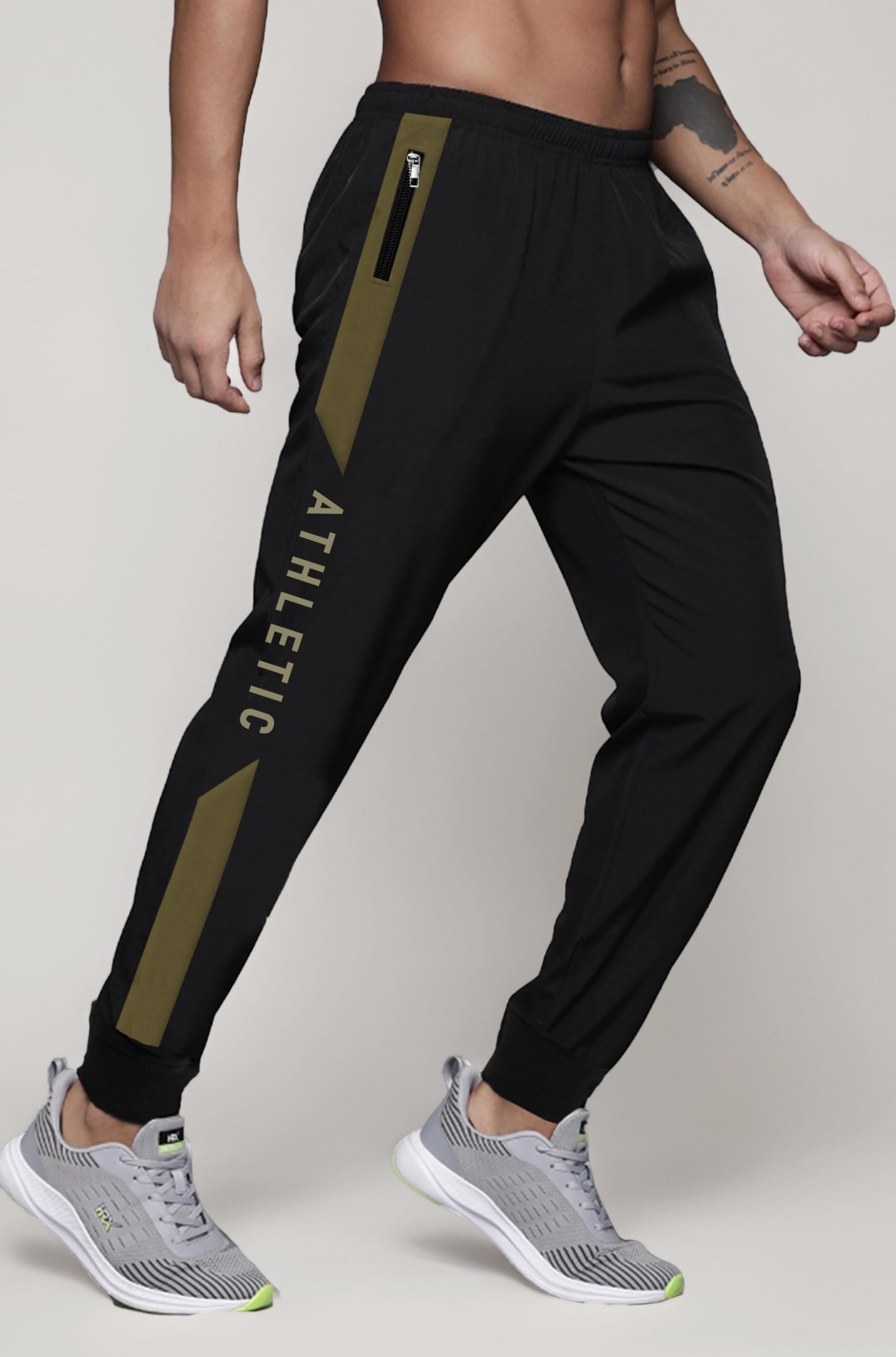 JUGULAR Men's Regular Fit Mid Rise Cotton Track Pants for Gym, Running, Jogging, Yoga with Zipper Pockets