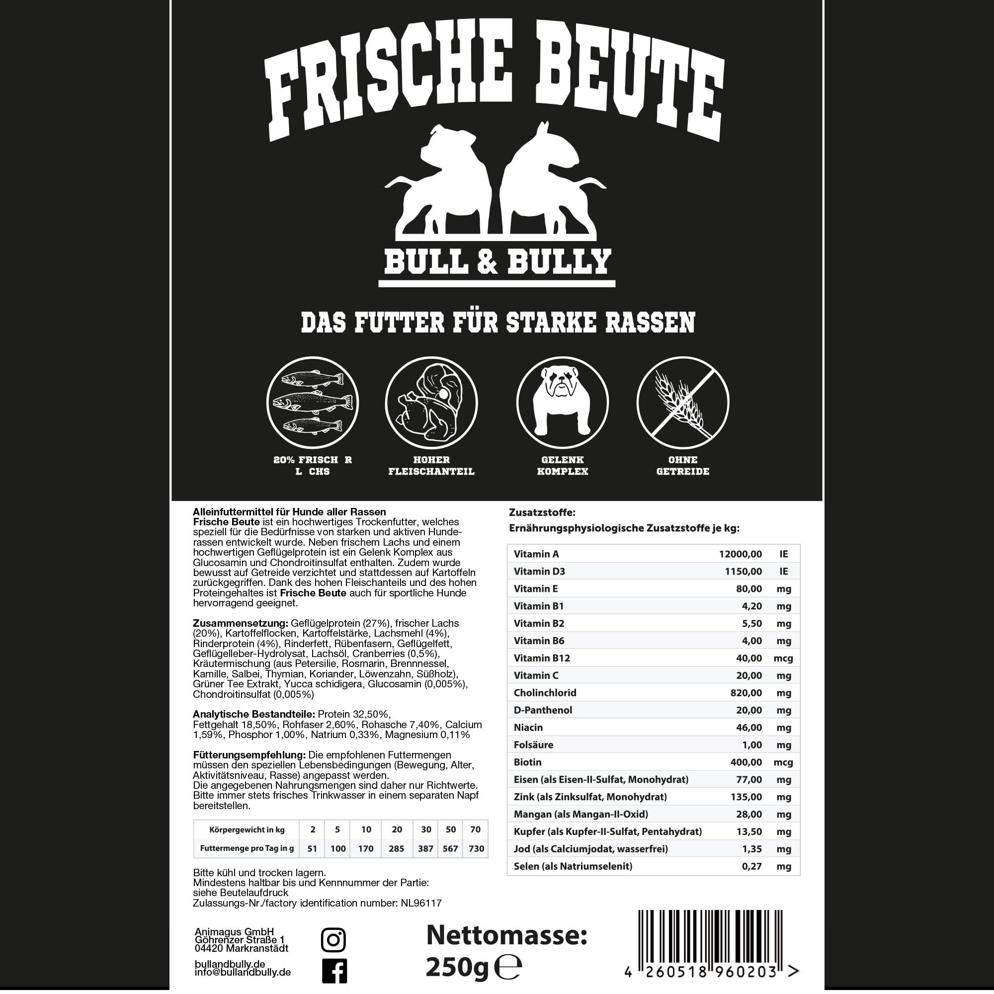 BULL & BULLY Hundefutter Trocken Premium mit Lachs, Rind & Geflügel 10kg