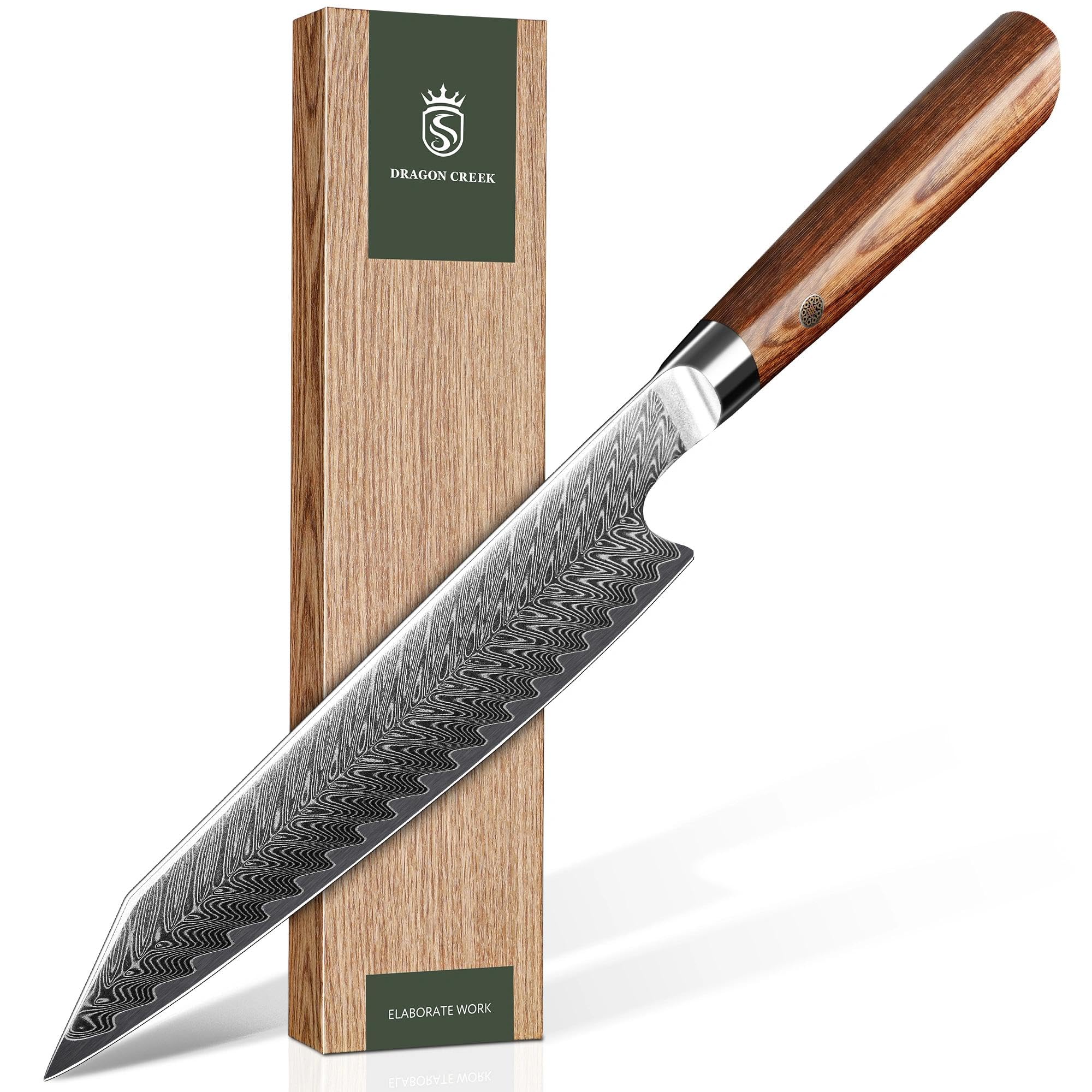 Dragon Creek Coltello Kiritsuke 21 cm Acciaio Damasco per Tagli Fini Pesce Verdure