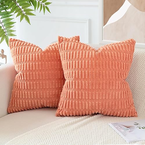 Miniatura 3 de OTOSTAR Juego de 2 fundas de almohada decorativas de pana suave de 16 x 16 pulgadas, fundas de cojín cuadradas de estilo bohemio a rayas para sofá,