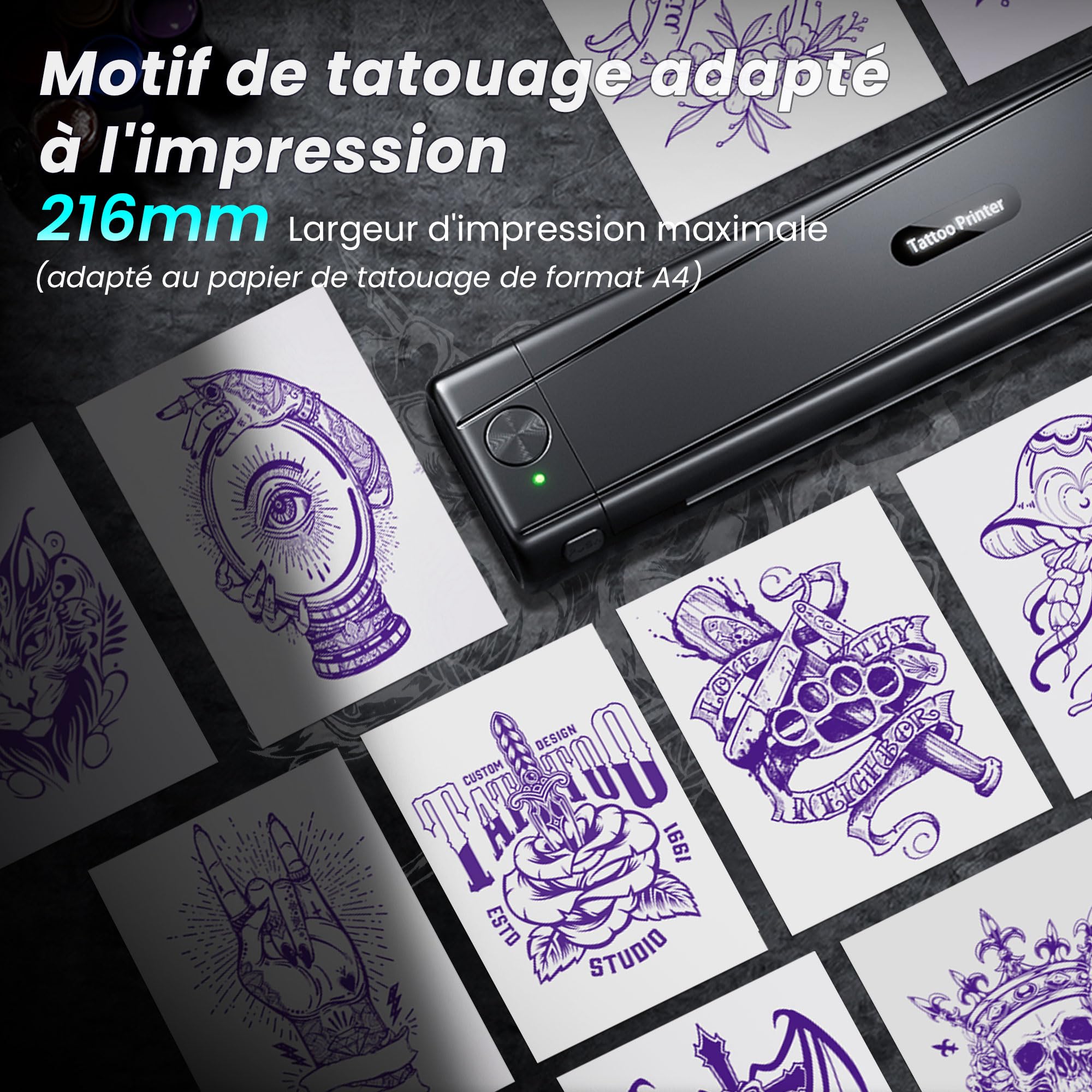 TATTMUSE Thermocopieur Tatouage Bluetooth, Imprimante Stencil Tatouage avec 10 Feuilles