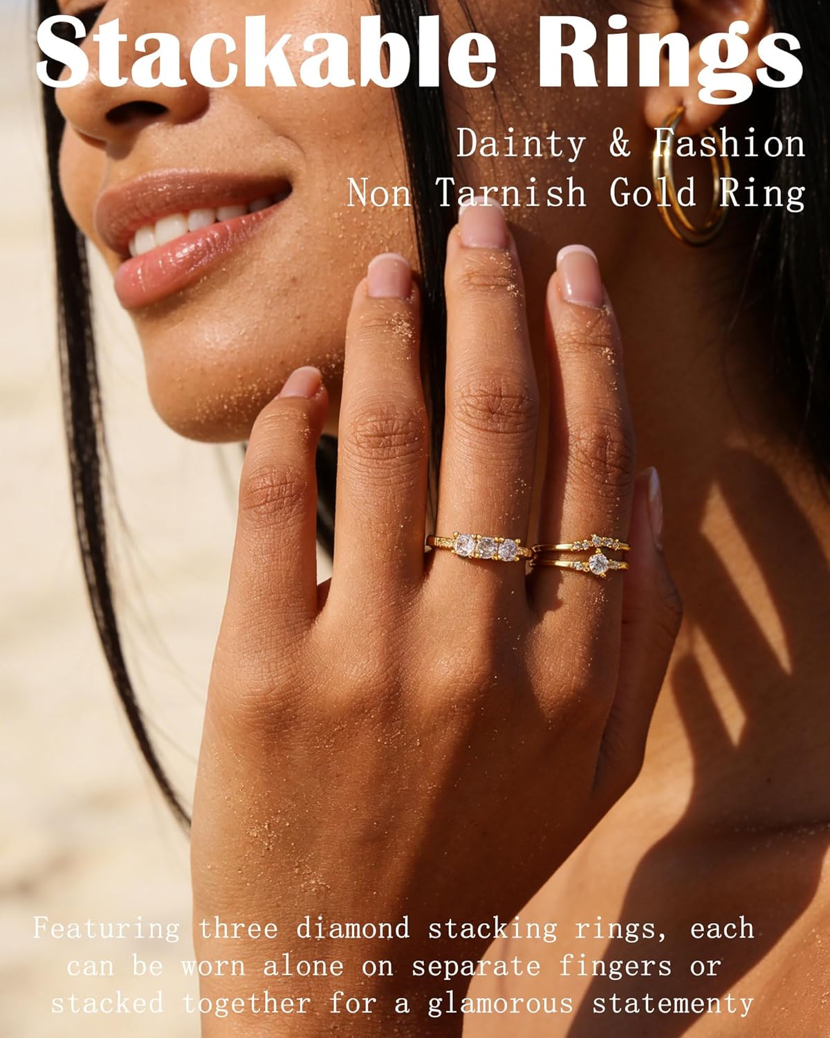 JSJOY Stackable Rings for Women, 14K Gold Ring for Women Cubic Zirconia Rings Size 5-10 Mothers Day Gifts for Mom Daughter Wedding Anniversaries Gifts for Her Wife