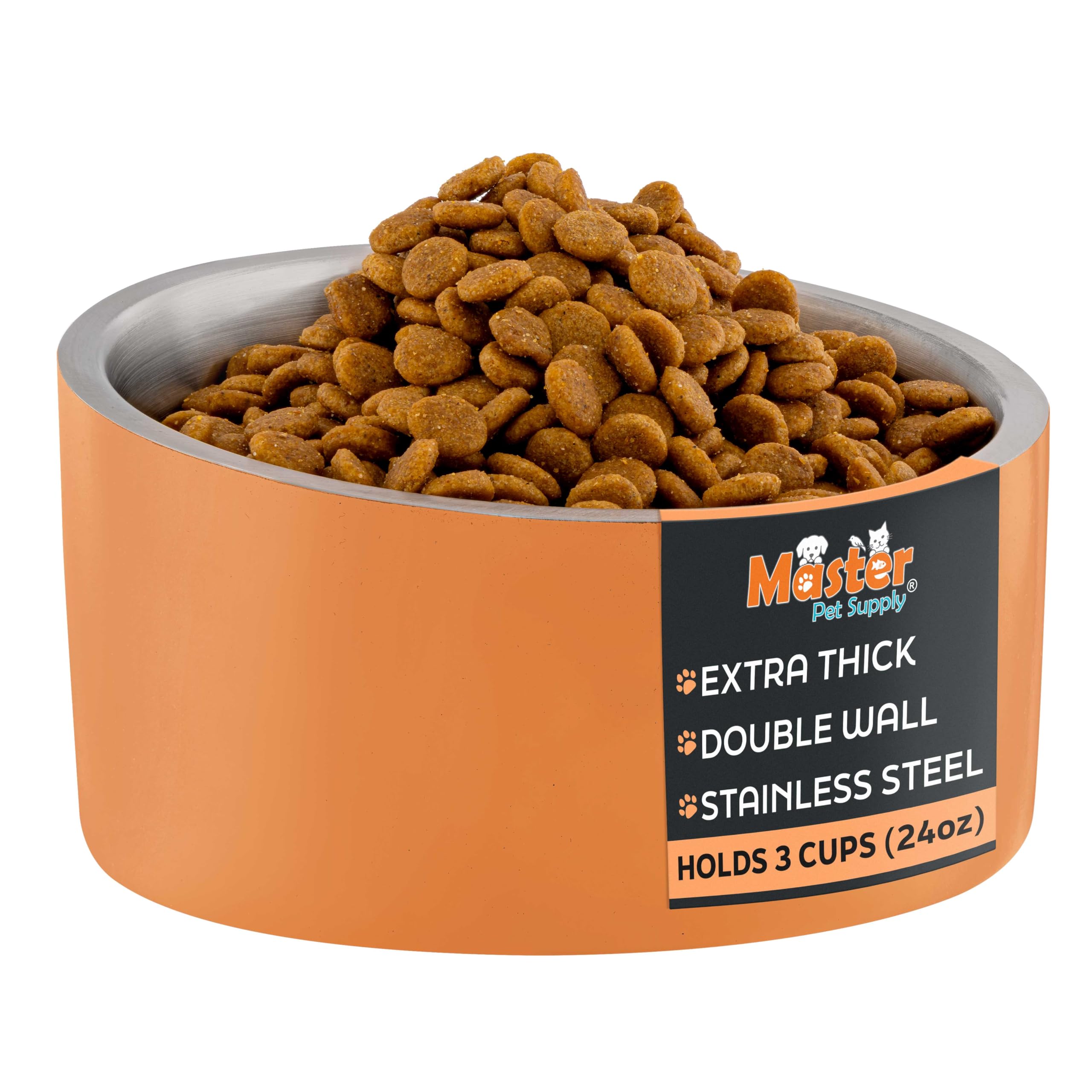 Master Pet Supply Stainless Steel Slanted Dog Cat Food Bowl - 24 oz Heavy Duty - Mango Tango, Double Wall Insulated, Non-Slip Elevated Bowl for French Bulldogs Pugs Cats, Anti Rust Dishwasher Safe — image 1