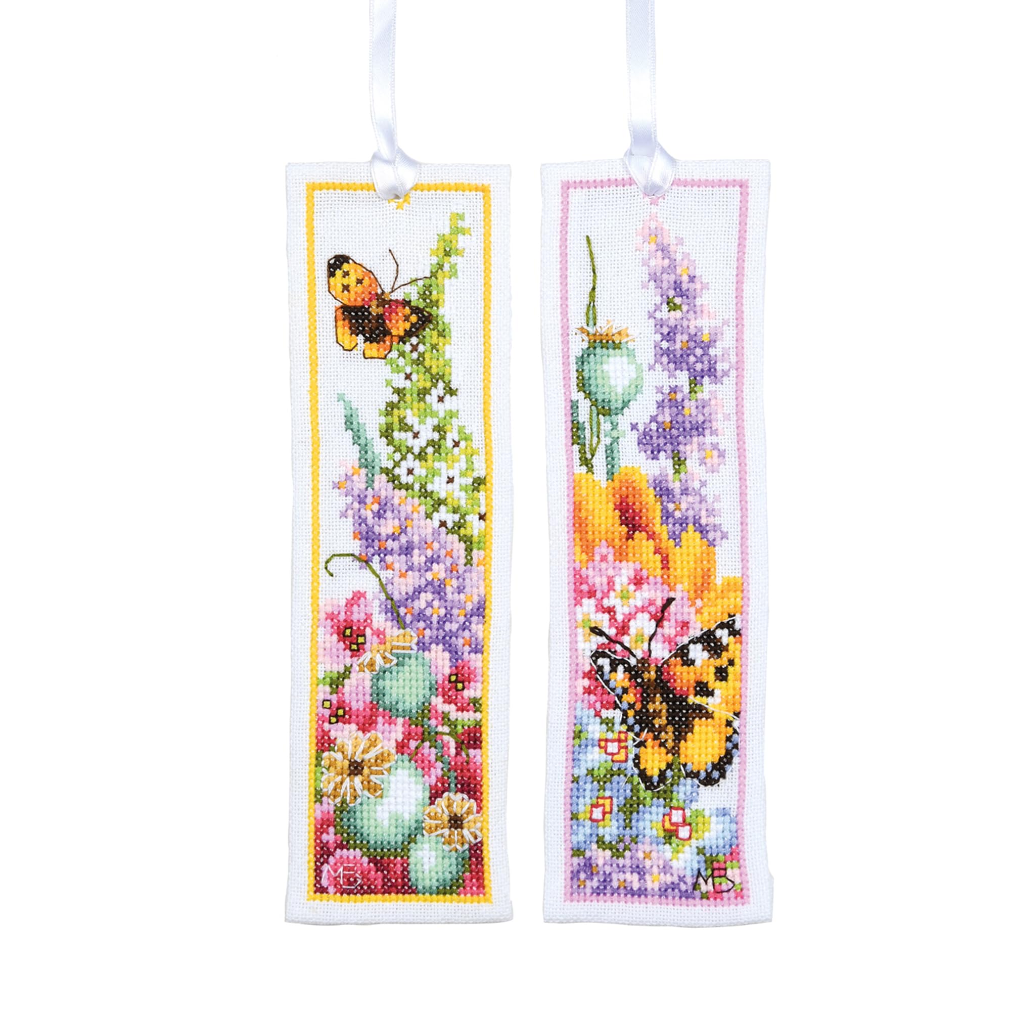 LANARTE Bookmark Cross Stitch Embroidery Kits Counted Cross Stitch Set Blumenpower Set of 2 DIY Set Adults Embroidery Reading Accessories Gift Counted Pattern Pack Approx. 6 x 20 cm Embroidery Set for