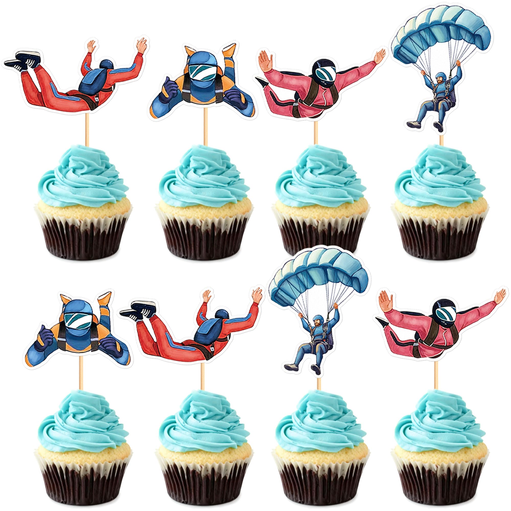 Blumomon 32Pcs Skydiving Cupcake Toppers Extreme Sport CupCake Topper Picks Outdoor Sport Theme For Skydiving Enthusiast Birthday Party Cake Decorations — image 1